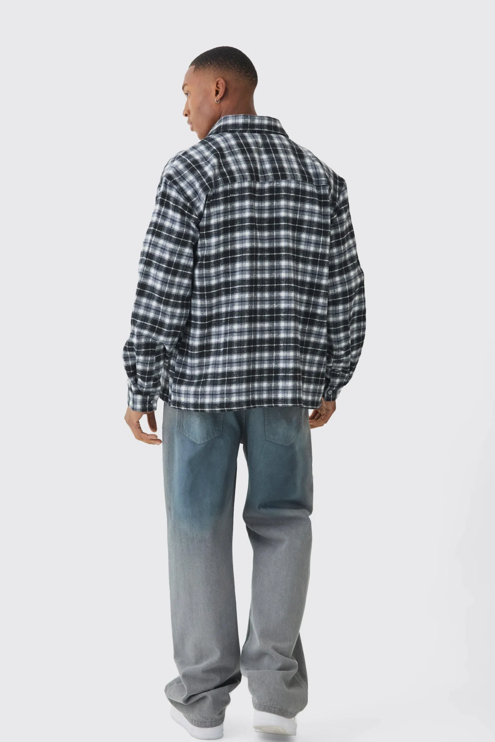 Oversized Long Sleeve Check Shirt | BoohooMAN UK