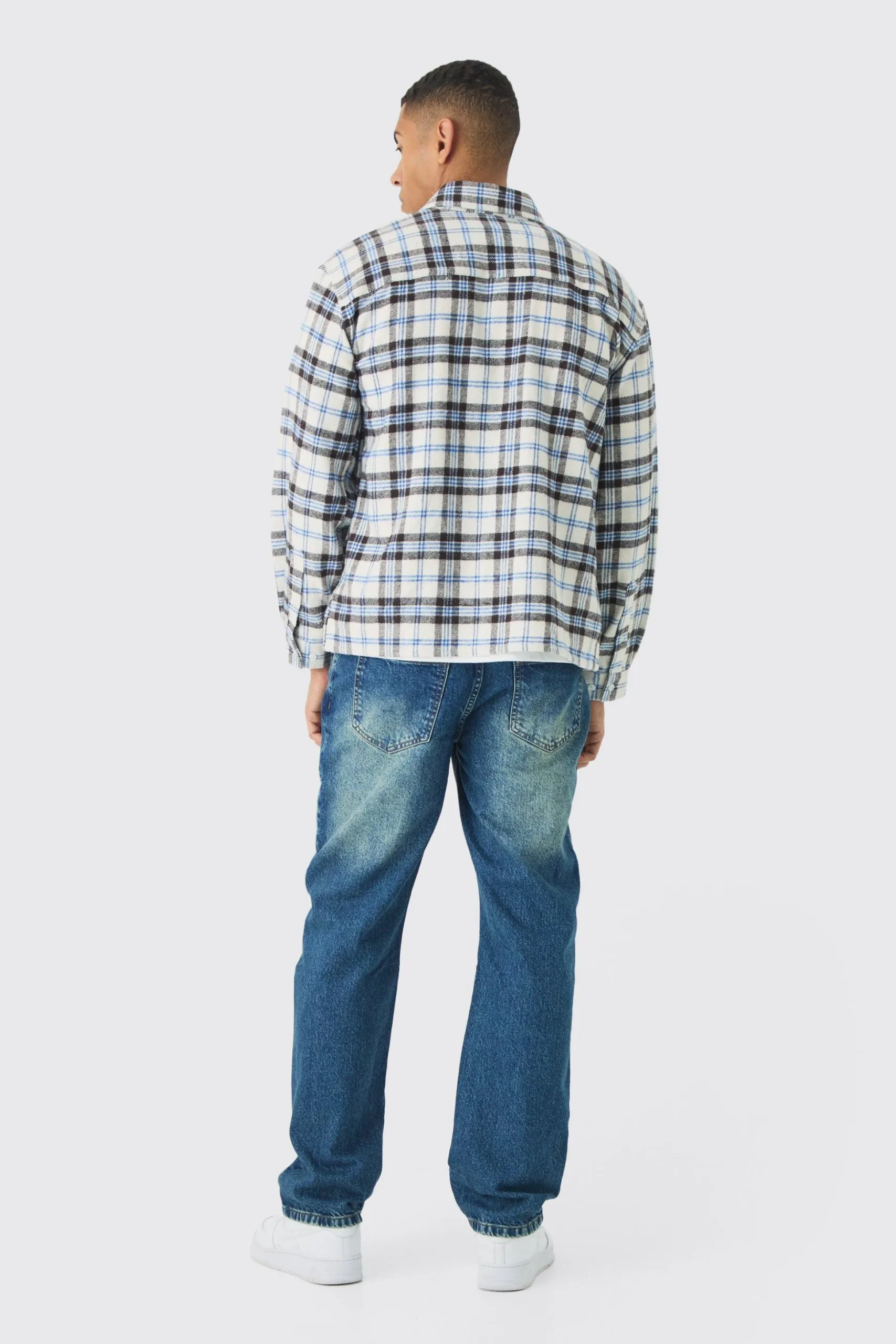 Oversized Long Sleeve Check Shirt | BoohooMAN UK