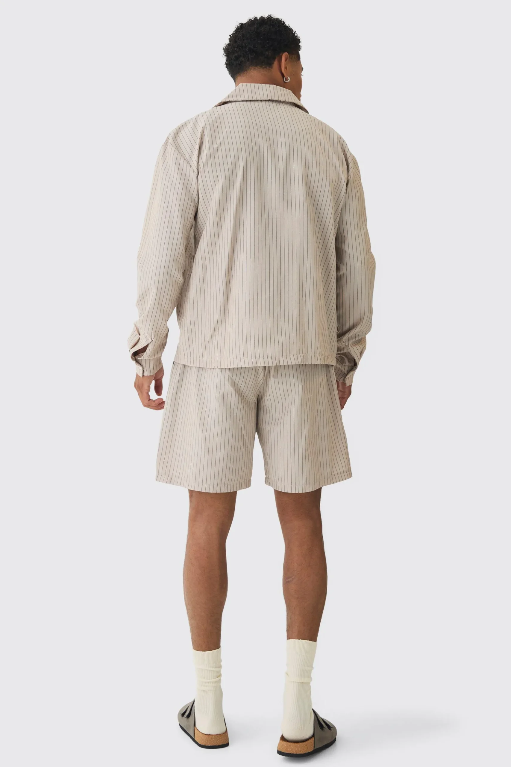 Oversized Long Sleeve Stripe Shirt & Short Set | BoohooMAN UK
