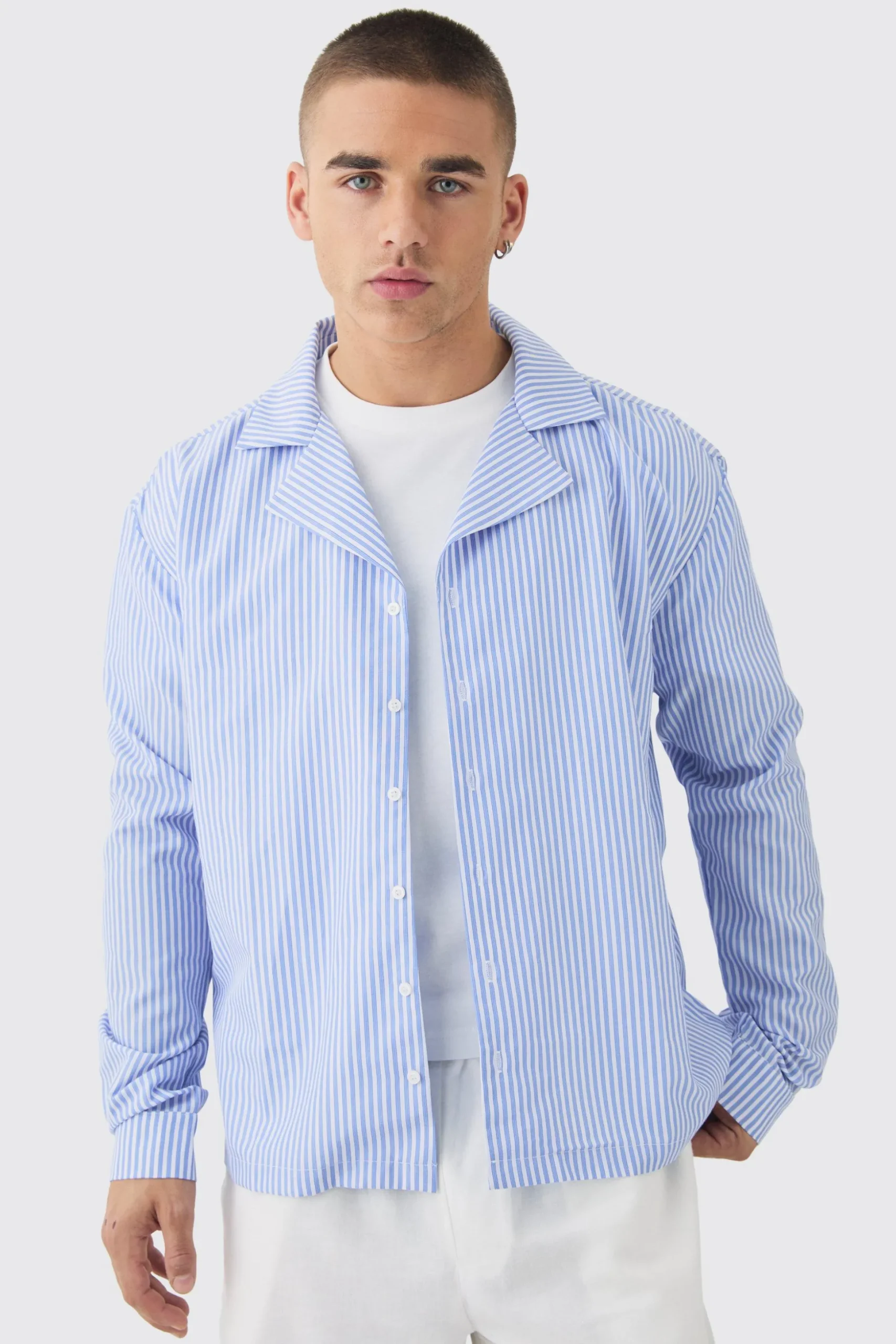Oversized Long Sleeve Stripe Shirt | BoohooMAN UK