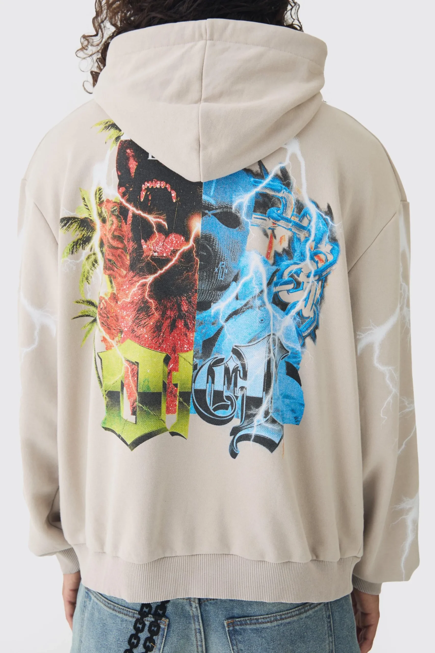 Oversized Loopback OFCL Gothic Print Hoodie | BoohooMAN UK