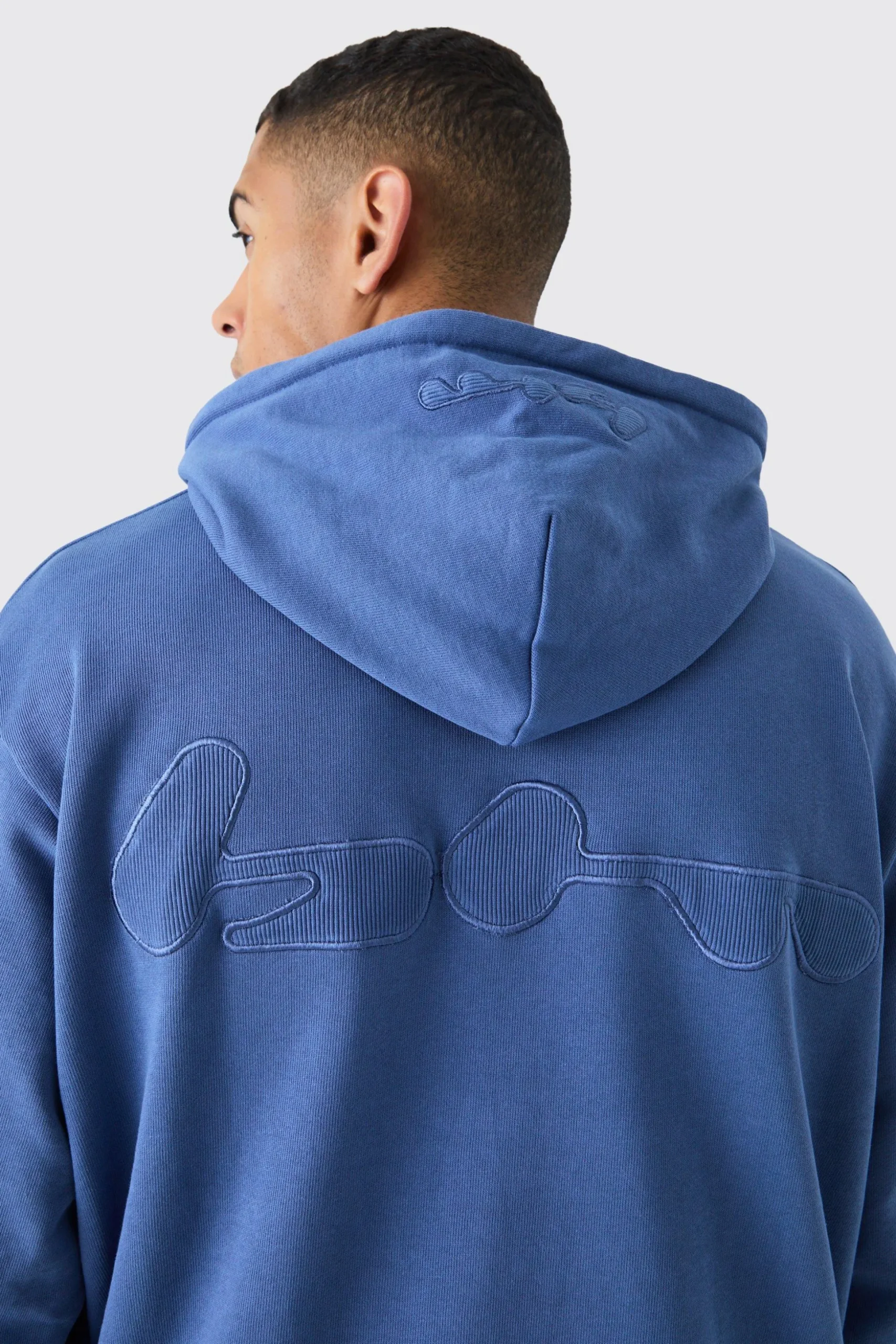 Oversized Loopback Ribbed Applique Hoodie | BoohooMAN UK