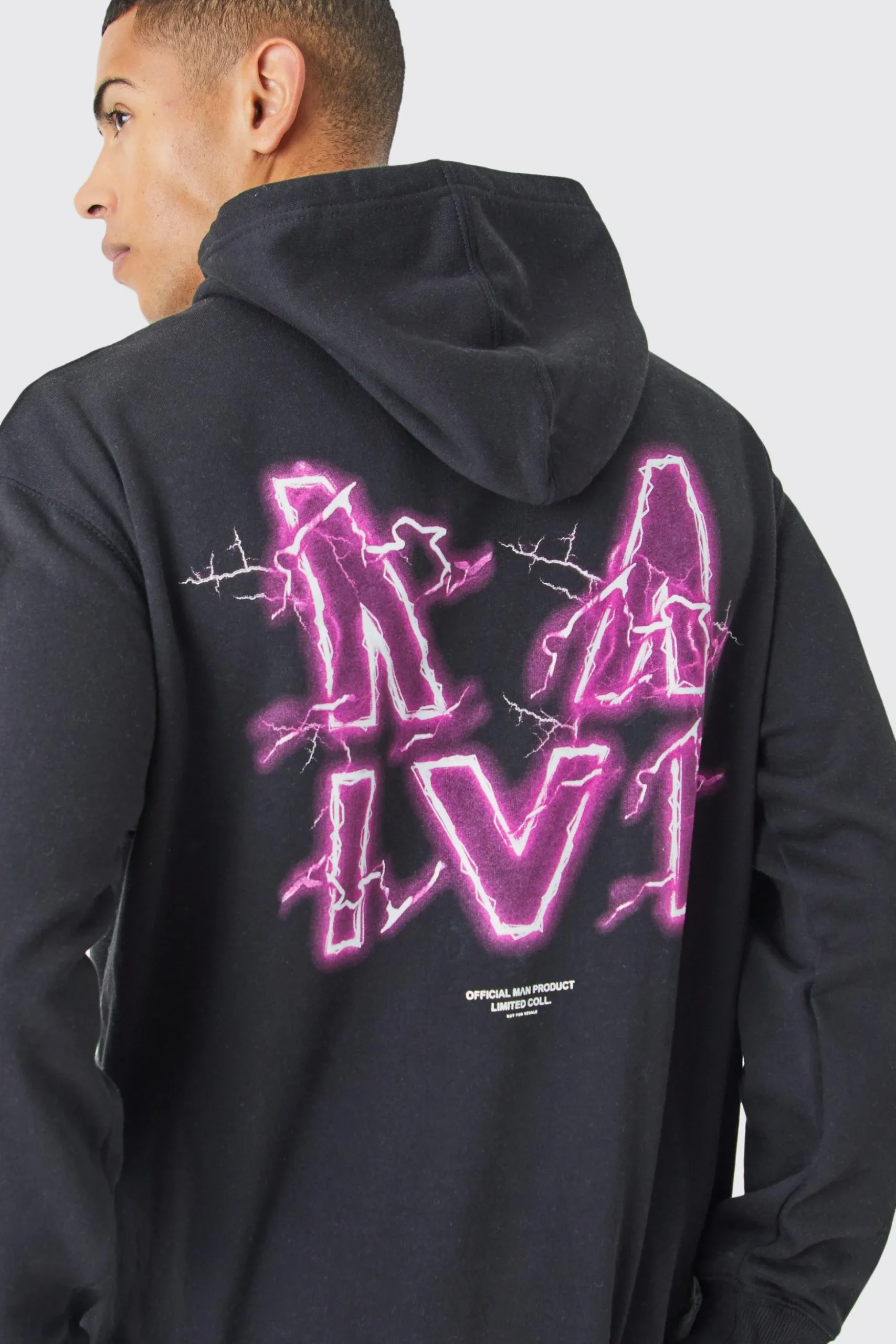 Oversized M Lightning Graphic Hoodie | BoohooMAN UK