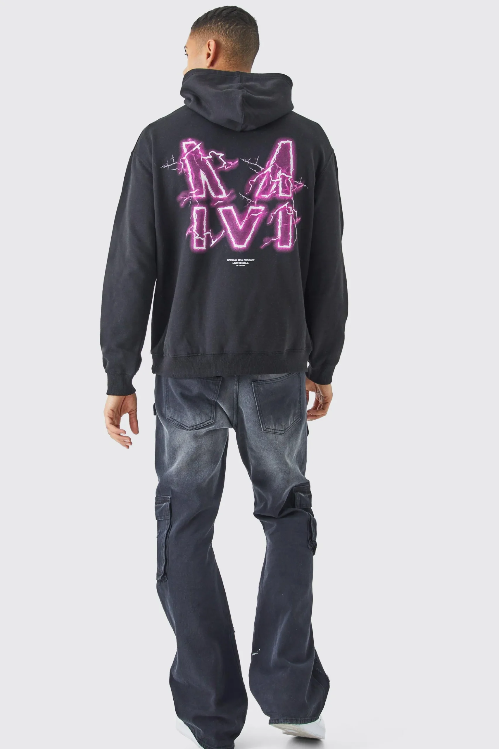 Oversized M Lightning Graphic Hoodie | BoohooMAN UK