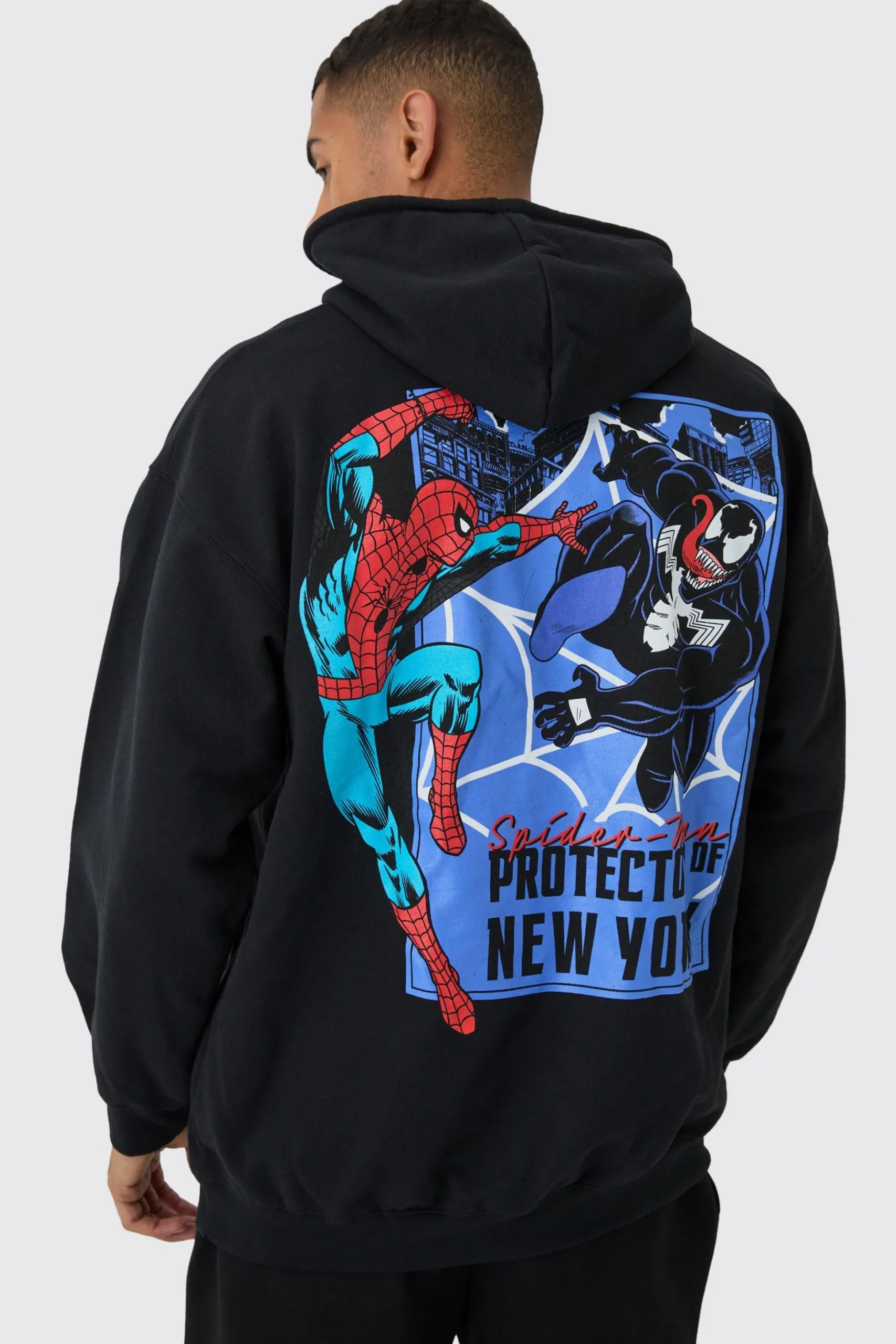 Oversized Marvel Spiderman Venom License Print Hoodie | BoohooMAN UK