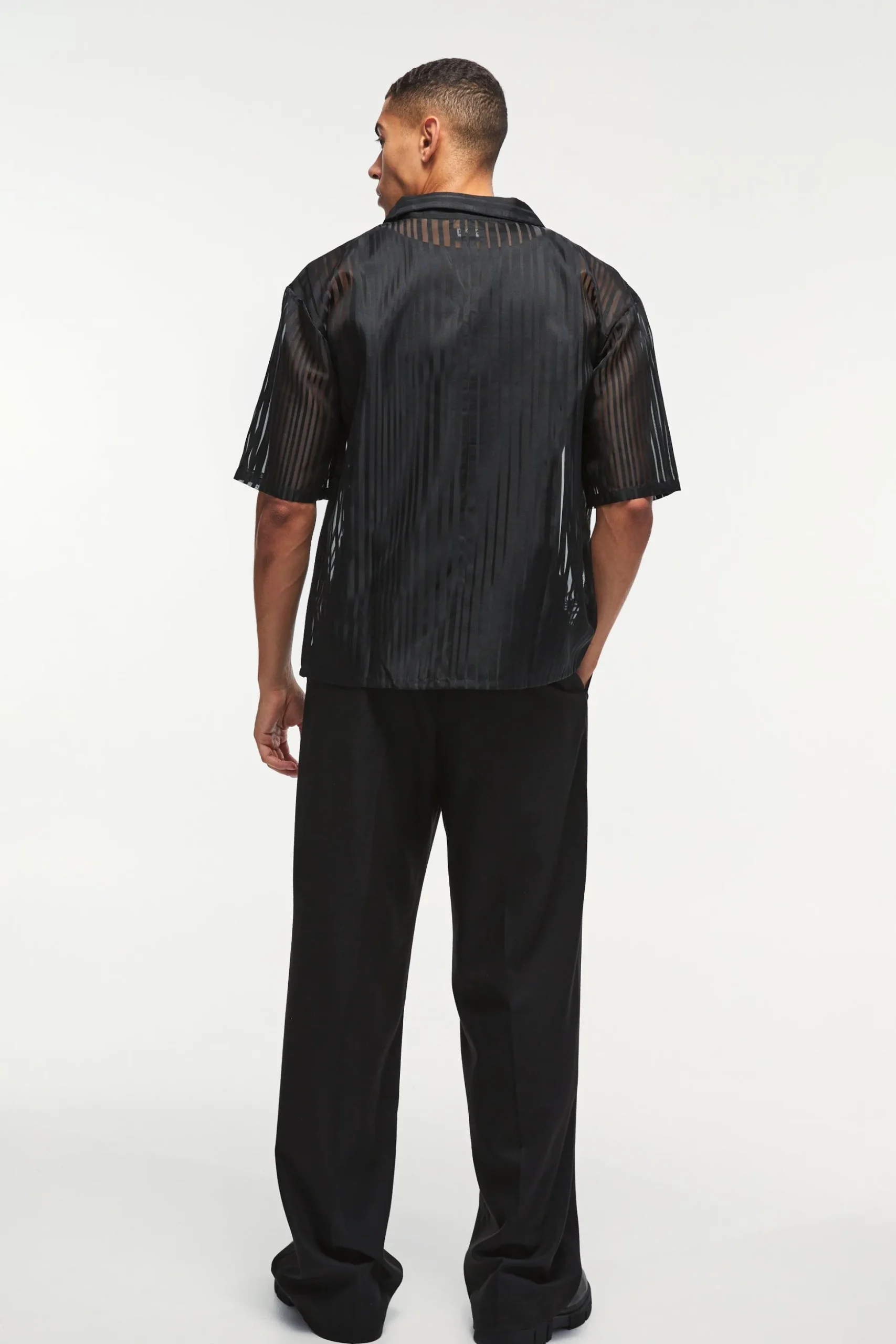 Oversized Mesh Pleated Revere Boxy Shirt | BoohooMAN UK