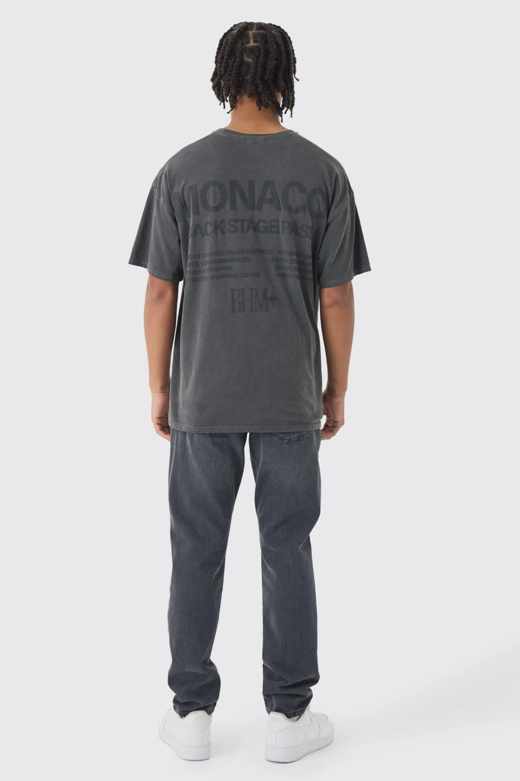 Oversized Monaco Washed Flock Print Washed T-Shirt | BoohooMAN UK