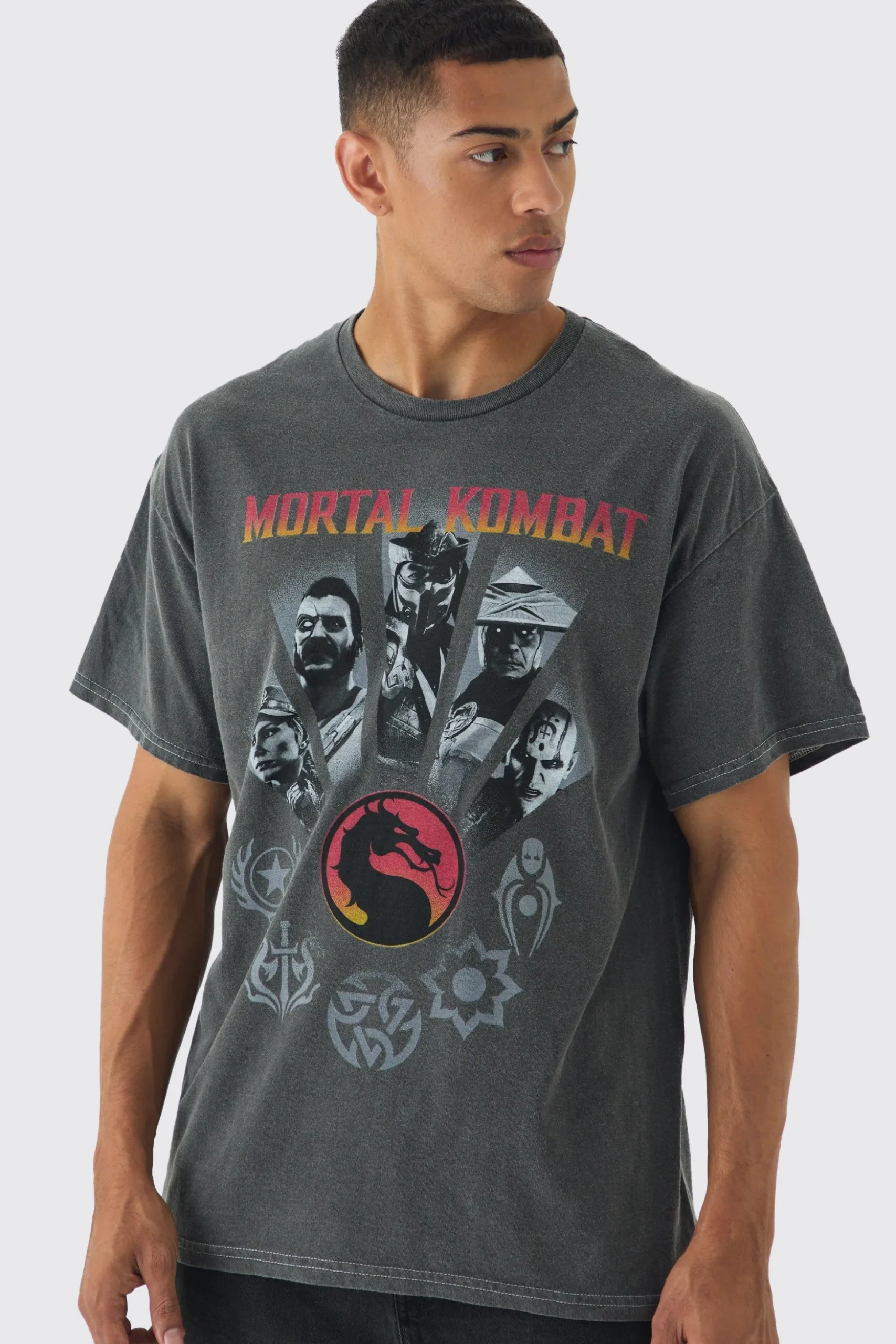 Oversized Mortal Kombat Wash License Print T-shirt | BoohooMAN UK