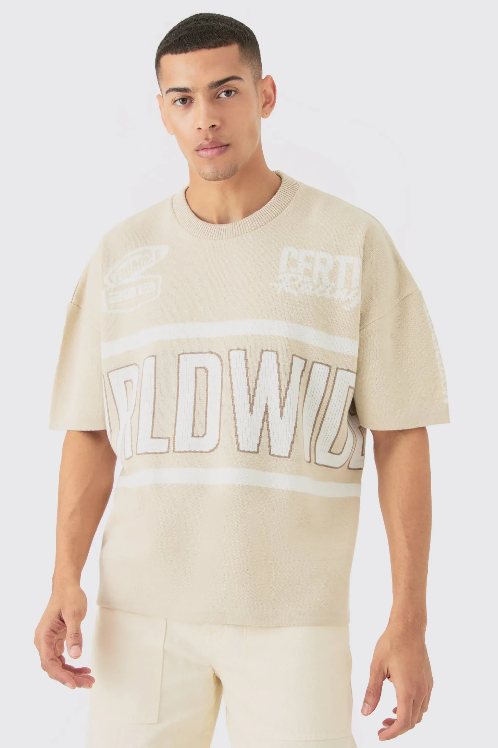 Oversized Moto Knitted T-shirt | BoohooMAN UK