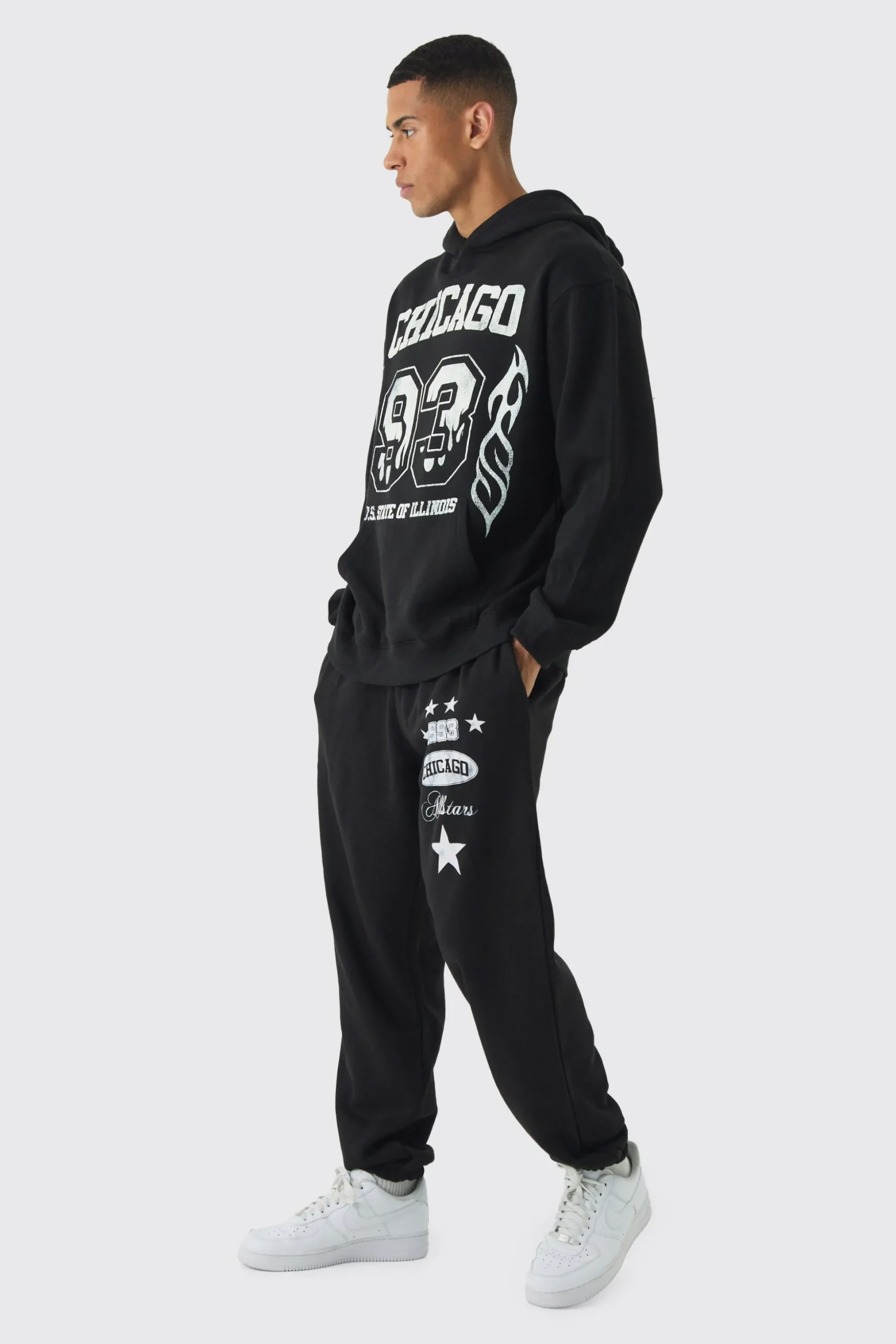 Oversized Moto Printed Tracksuit | BoohooMAN UK