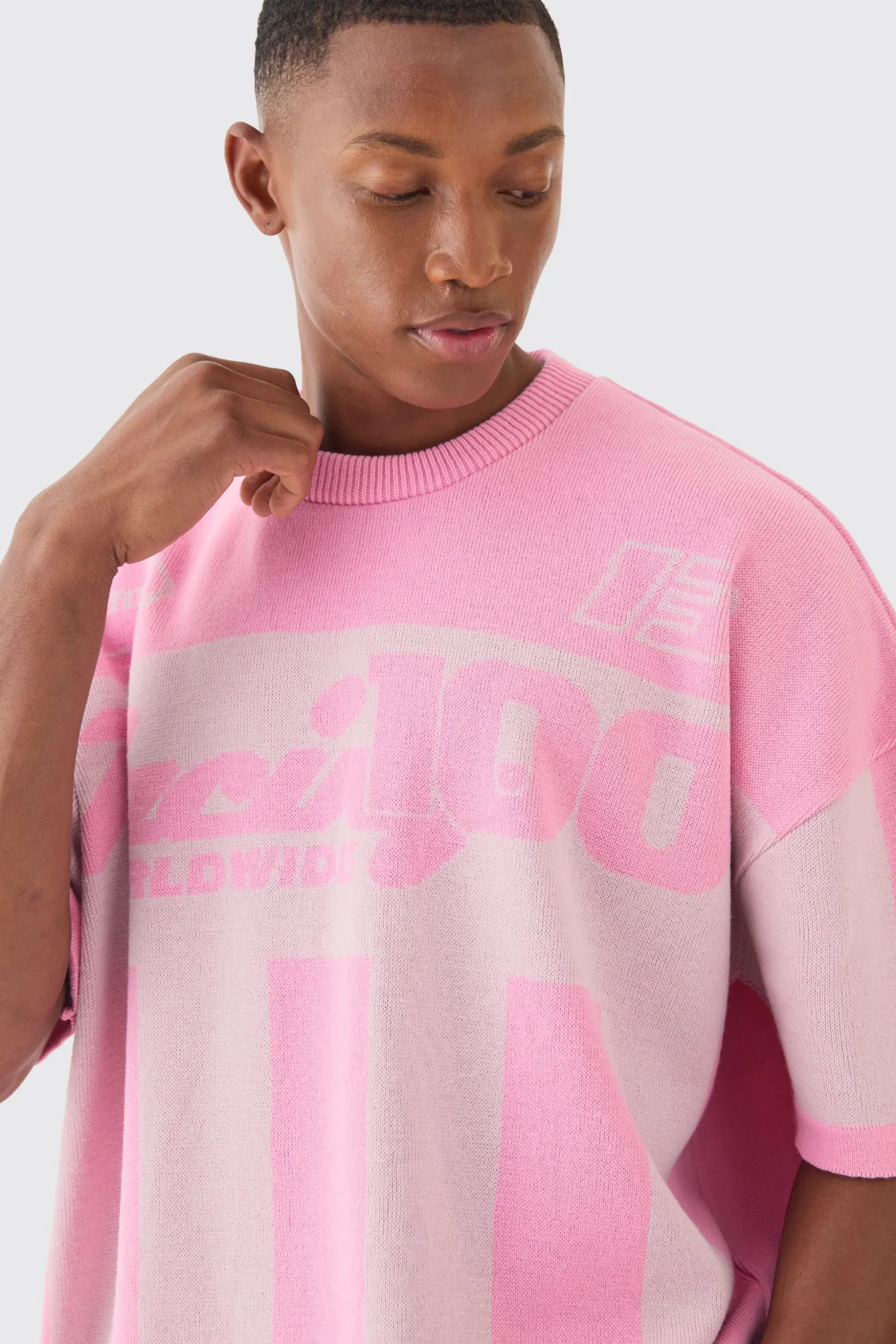 Oversized Moto Stripe Knitted T-shirt | BoohooMAN UK