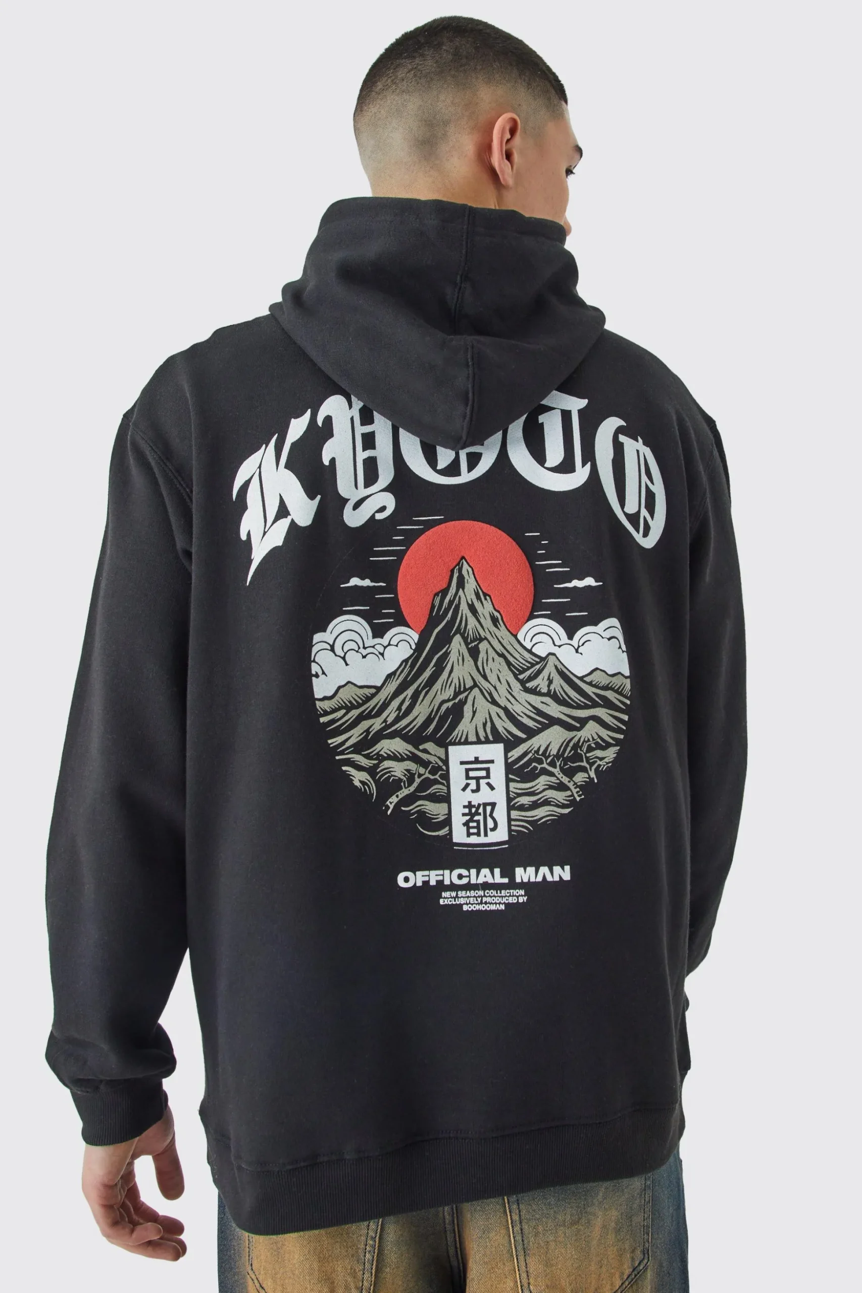 Oversized Mountain Puff Print Hoodie | BoohooMAN UK