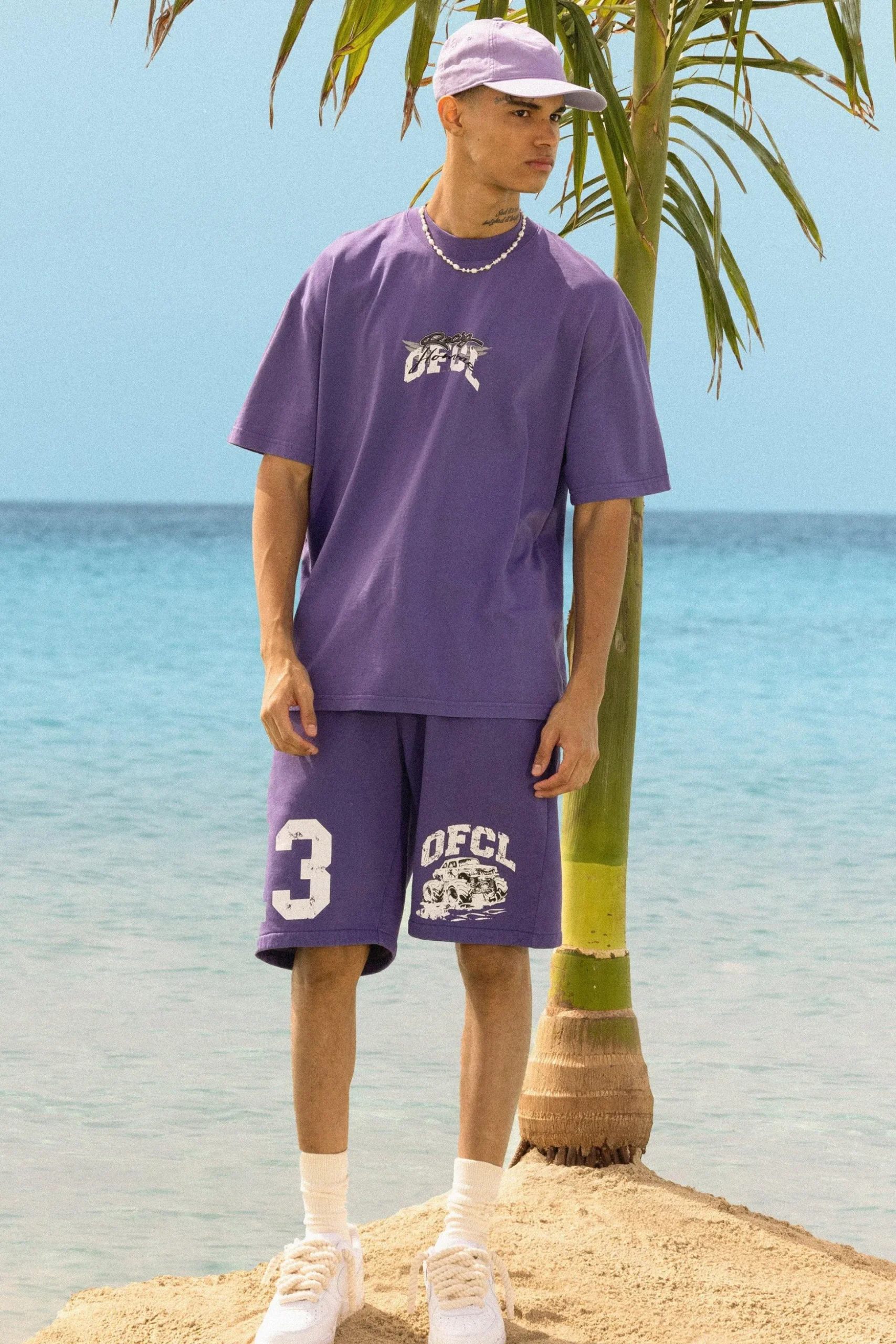 Oversized Ofcl Racing Washed T-shirt & Long Length Shorts | BoohooMAN UK