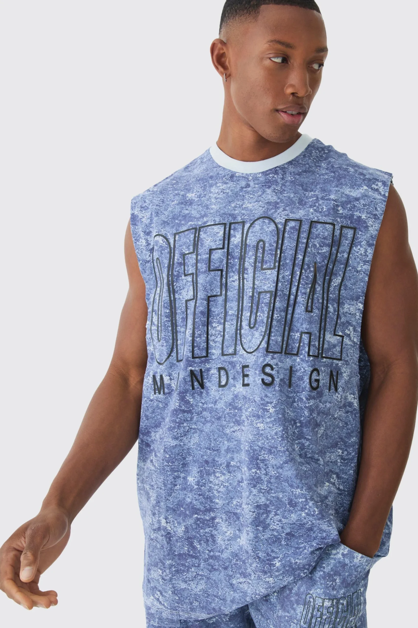 Oversized Official Concrete Printed Tank | BoohooMAN UK