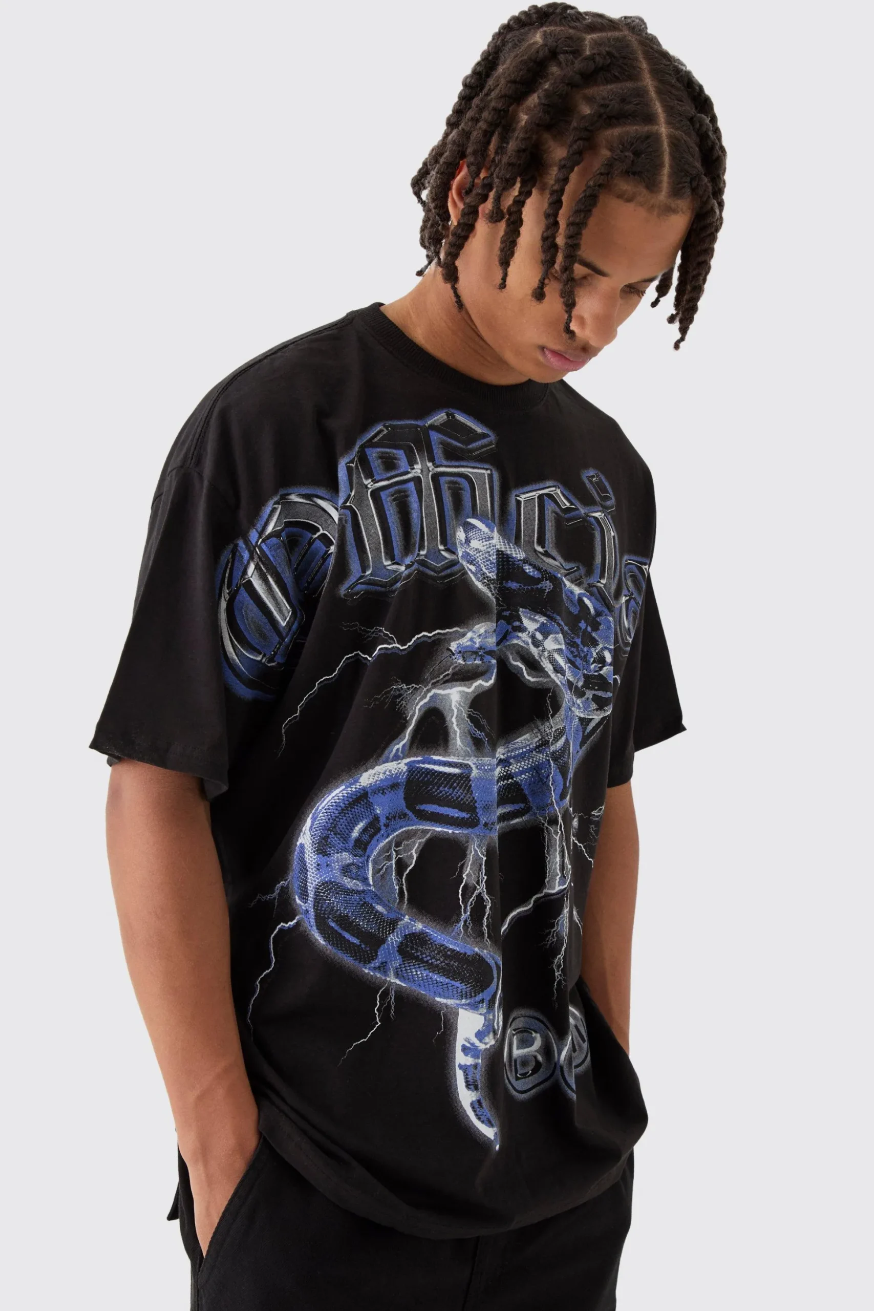Oversized Official Snake Overseams Graphic T-Shirt | BoohooMAN UK