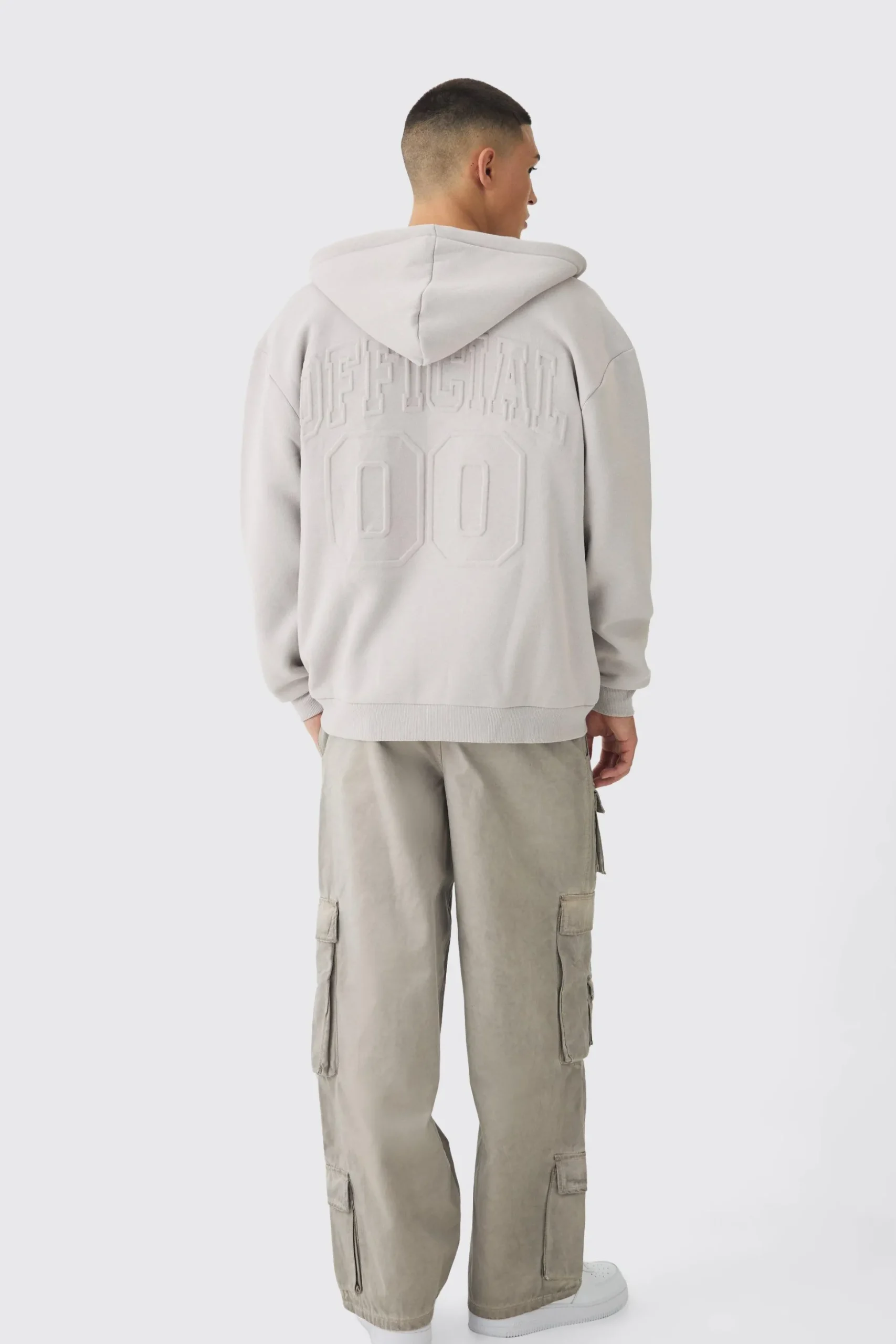 Oversized Official Varsity Embossed Zip Through Hoodie | BoohooMAN UK