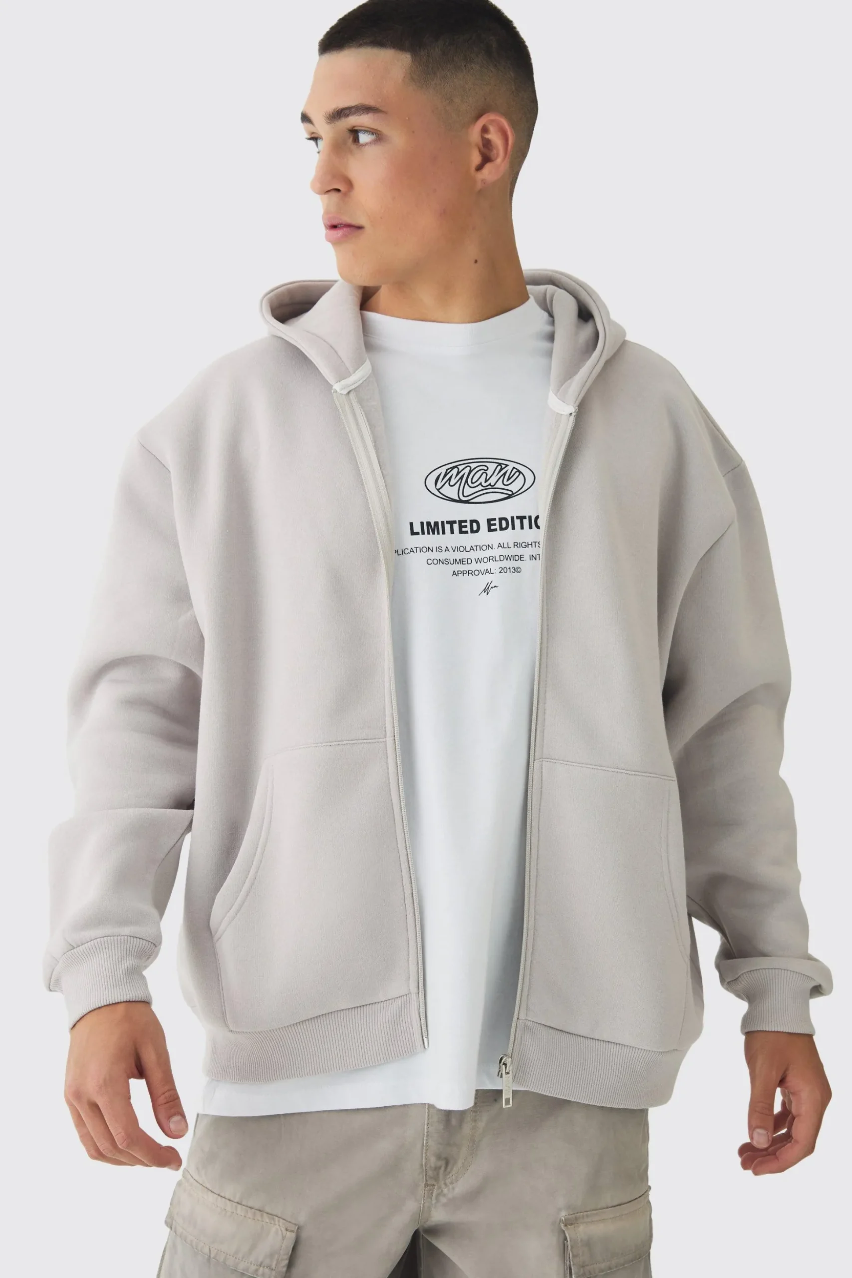 Oversized Official Varsity Embossed Zip Through Hoodie | BoohooMAN UK