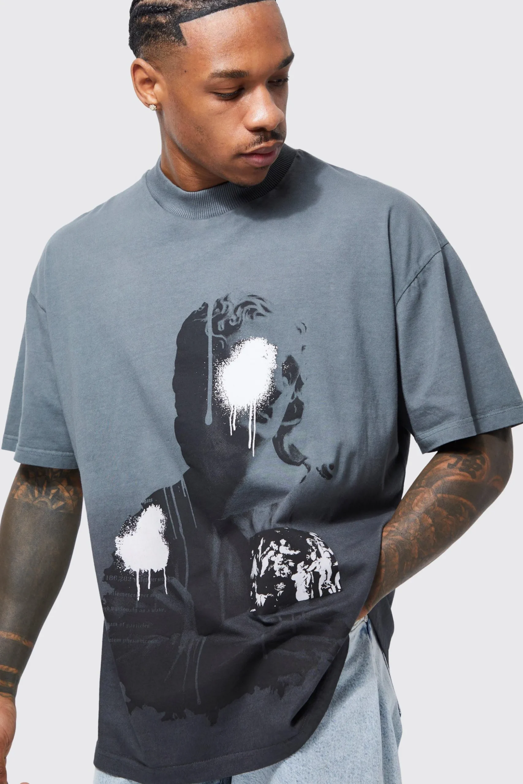 Oversized Ombre Statue Printed T-shirt | BoohooMAN UK