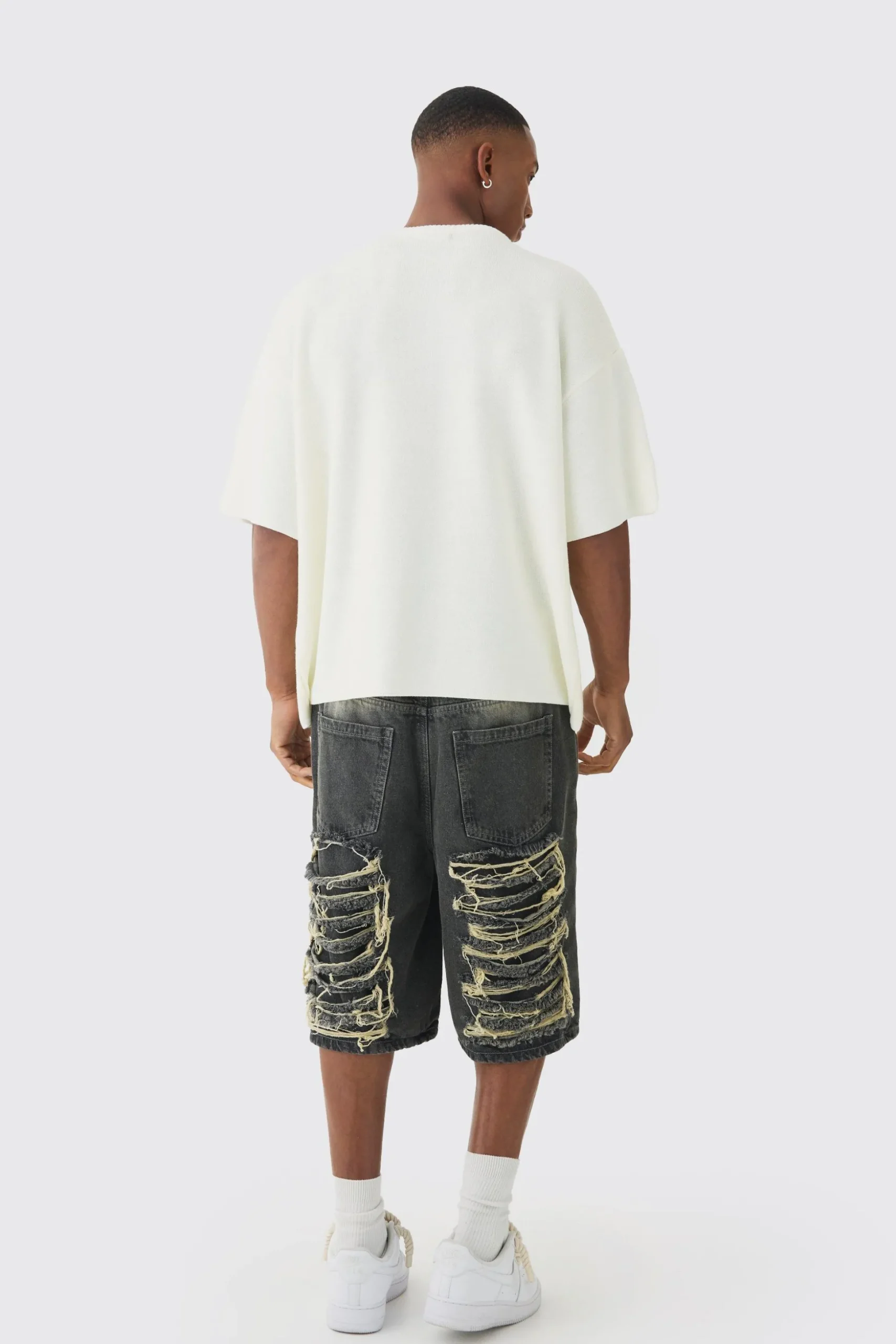 Oversized Open Stitch Printed Knitted T-shirt | BoohooMAN UK