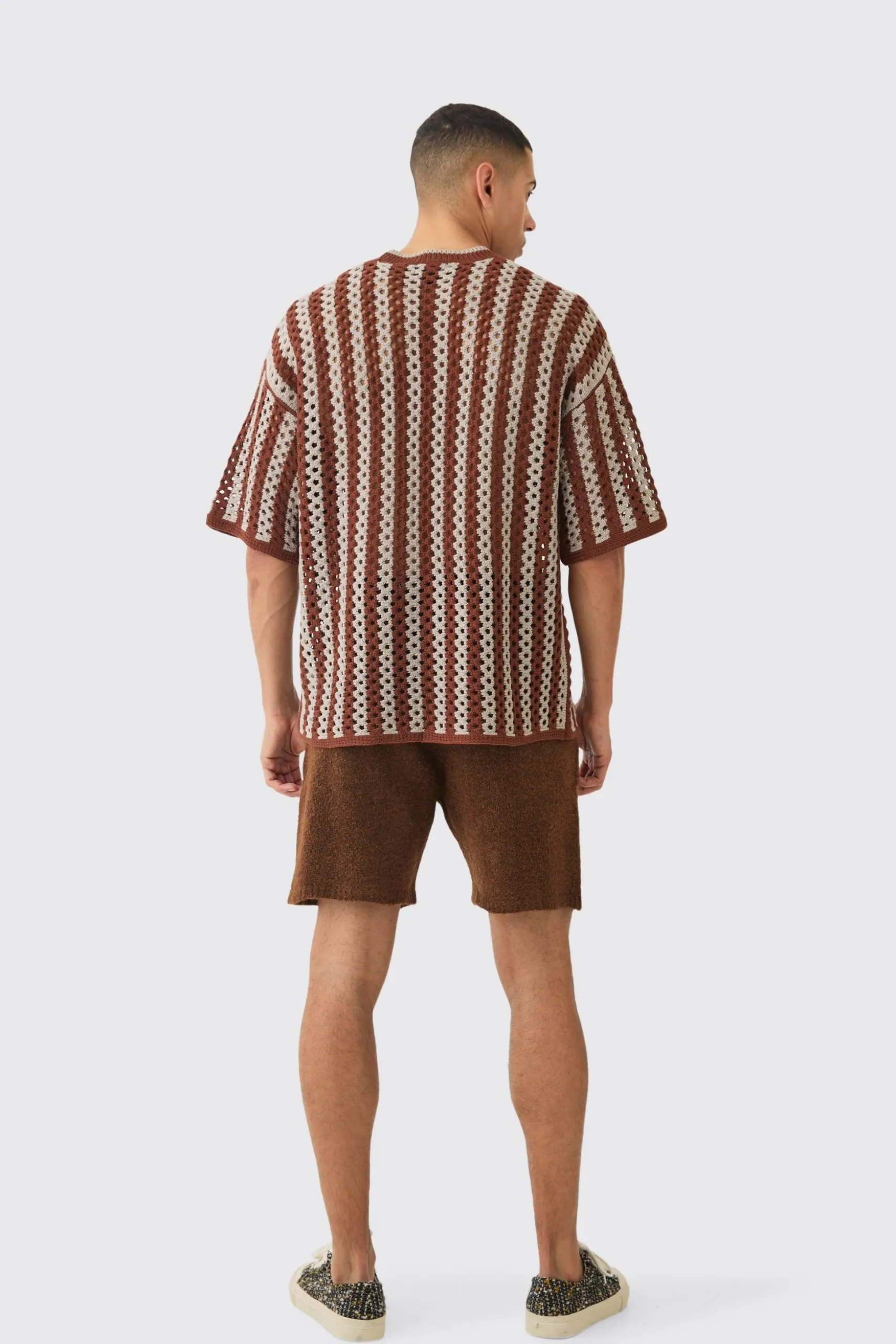 Oversized Open Stitch Stripe T-shirt | BoohooMAN UK