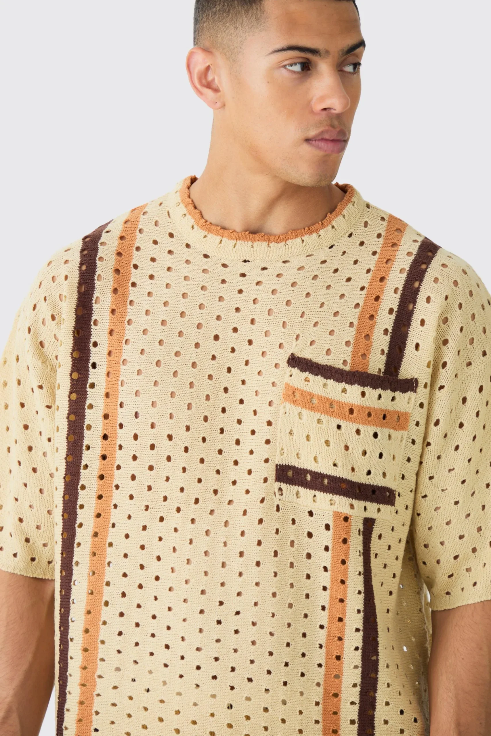Oversized Open Stitch T-shirt Short Knitted Set | BoohooMAN UK