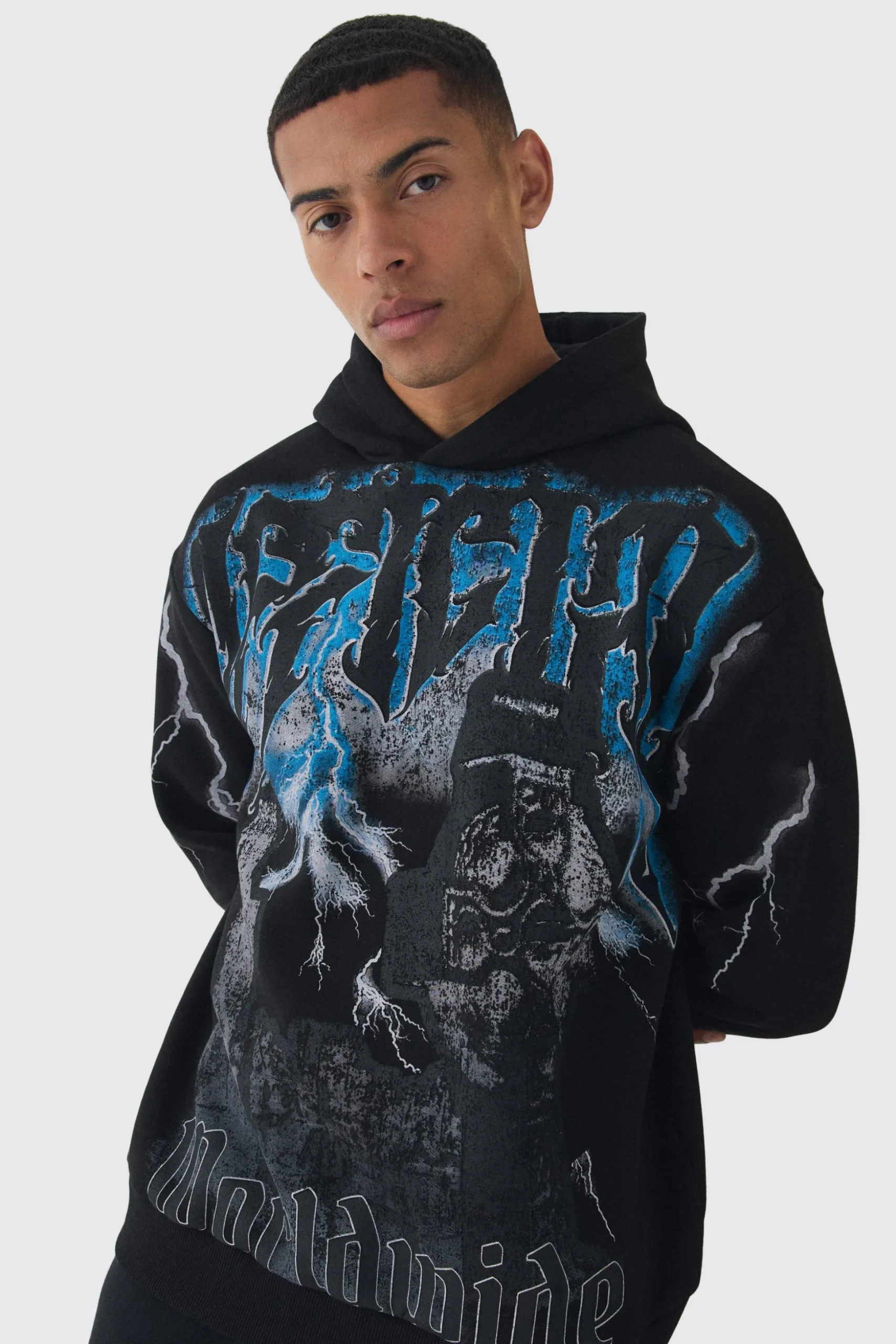 Oversized Over Seams Official Gravestone Graphic Hoodie | BoohooMAN UK