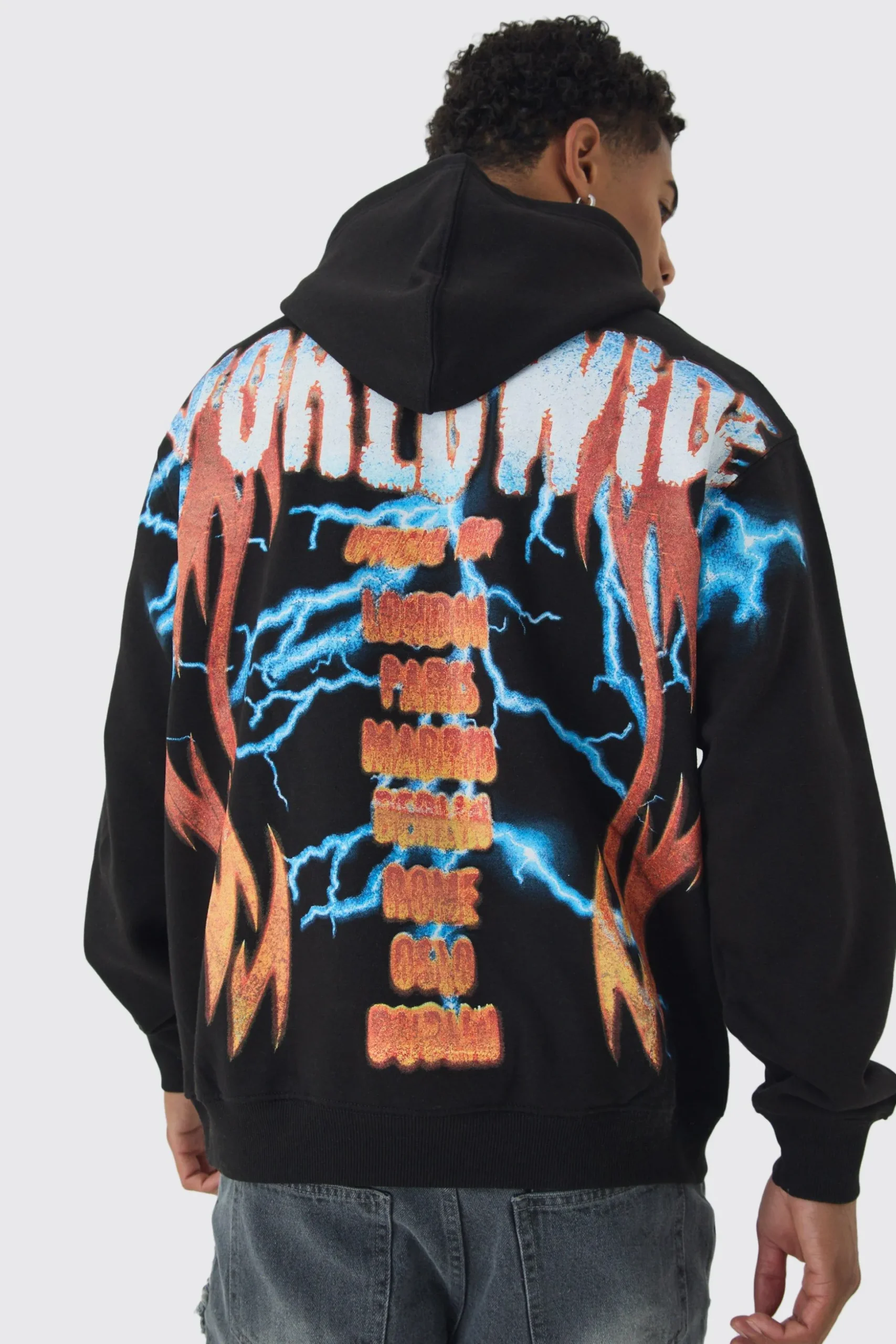 Oversized Over The Seams Lightning Back Graphic Hoodie | BoohooMAN UK