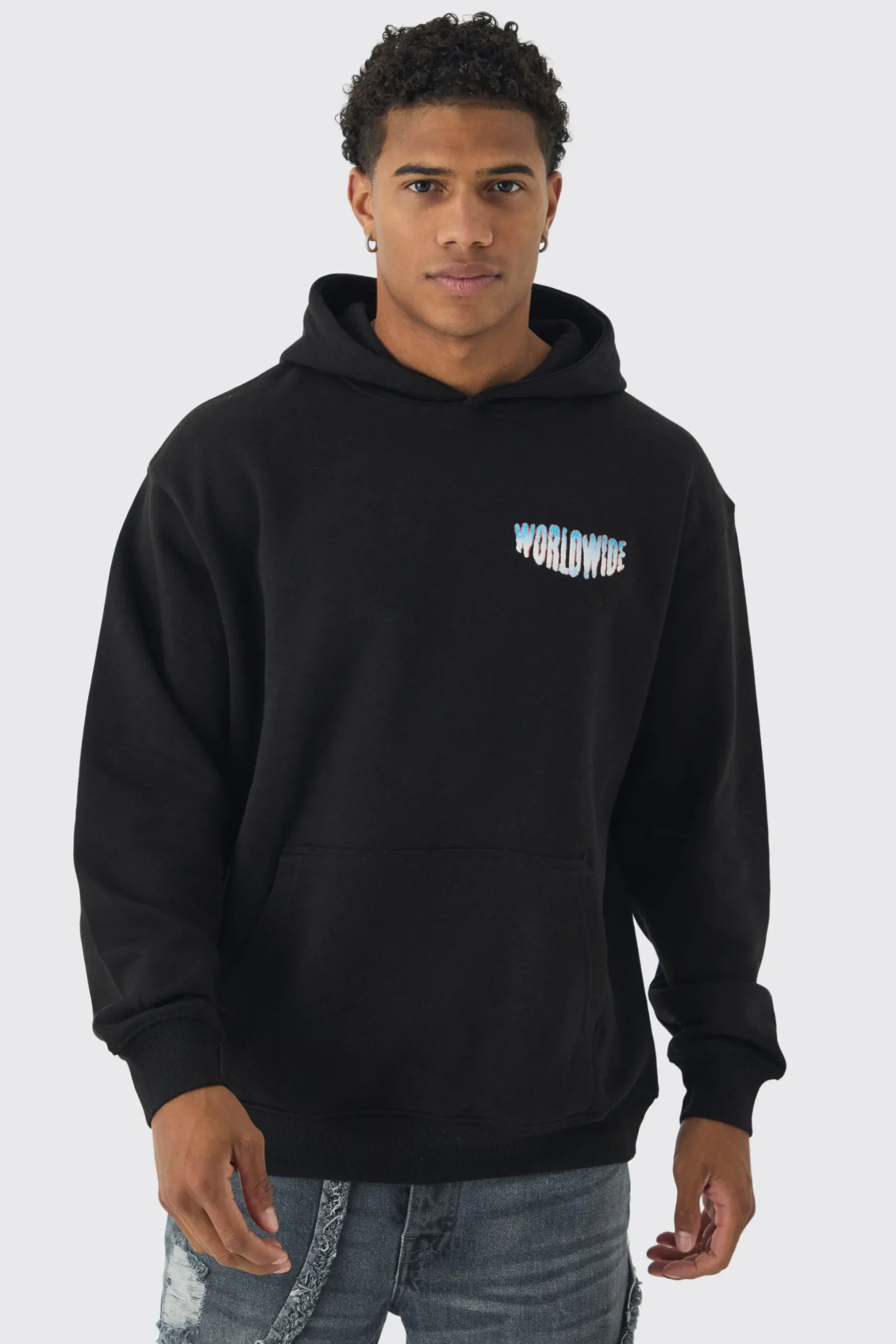 Oversized Over The Seams Lightning Back Graphic Hoodie | BoohooMAN UK