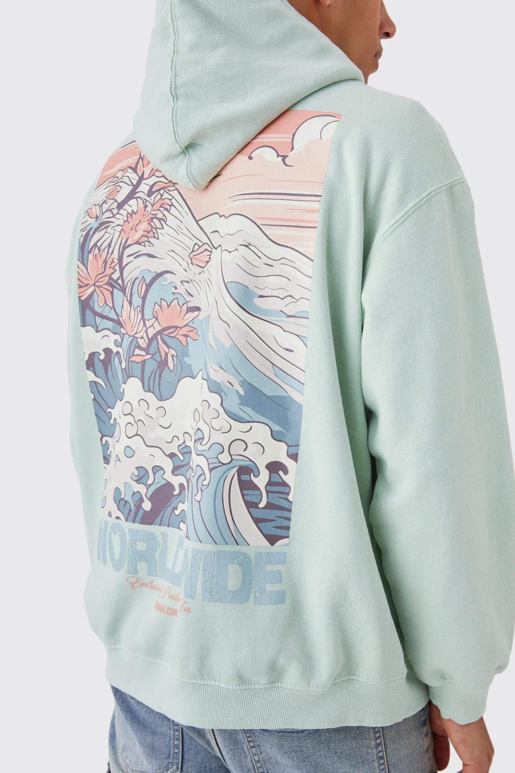 Oversized Overdye Wave Graphic Hoodie | BoohooMAN UK