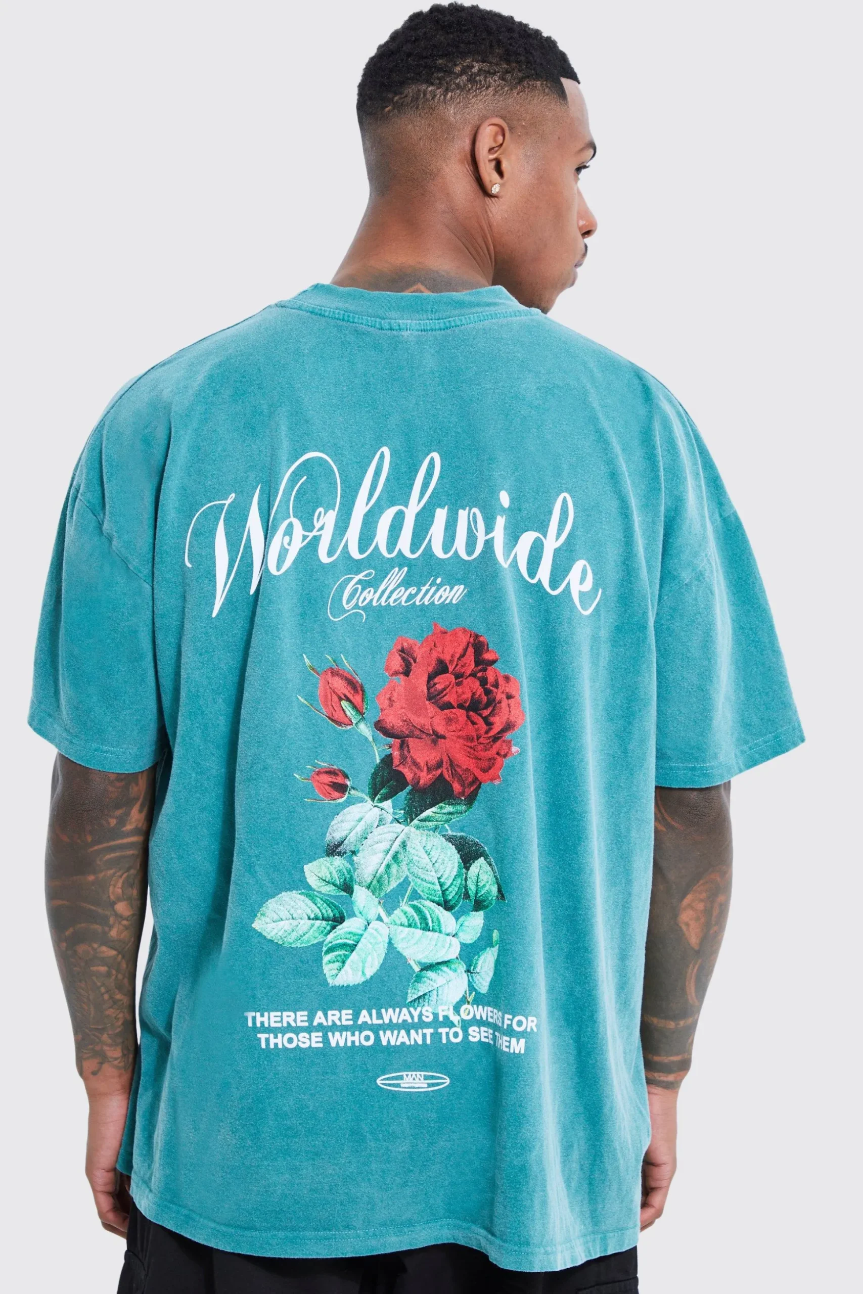 Oversized Overdye Worldwide Floral Graphic T-shirt | BoohooMAN UK