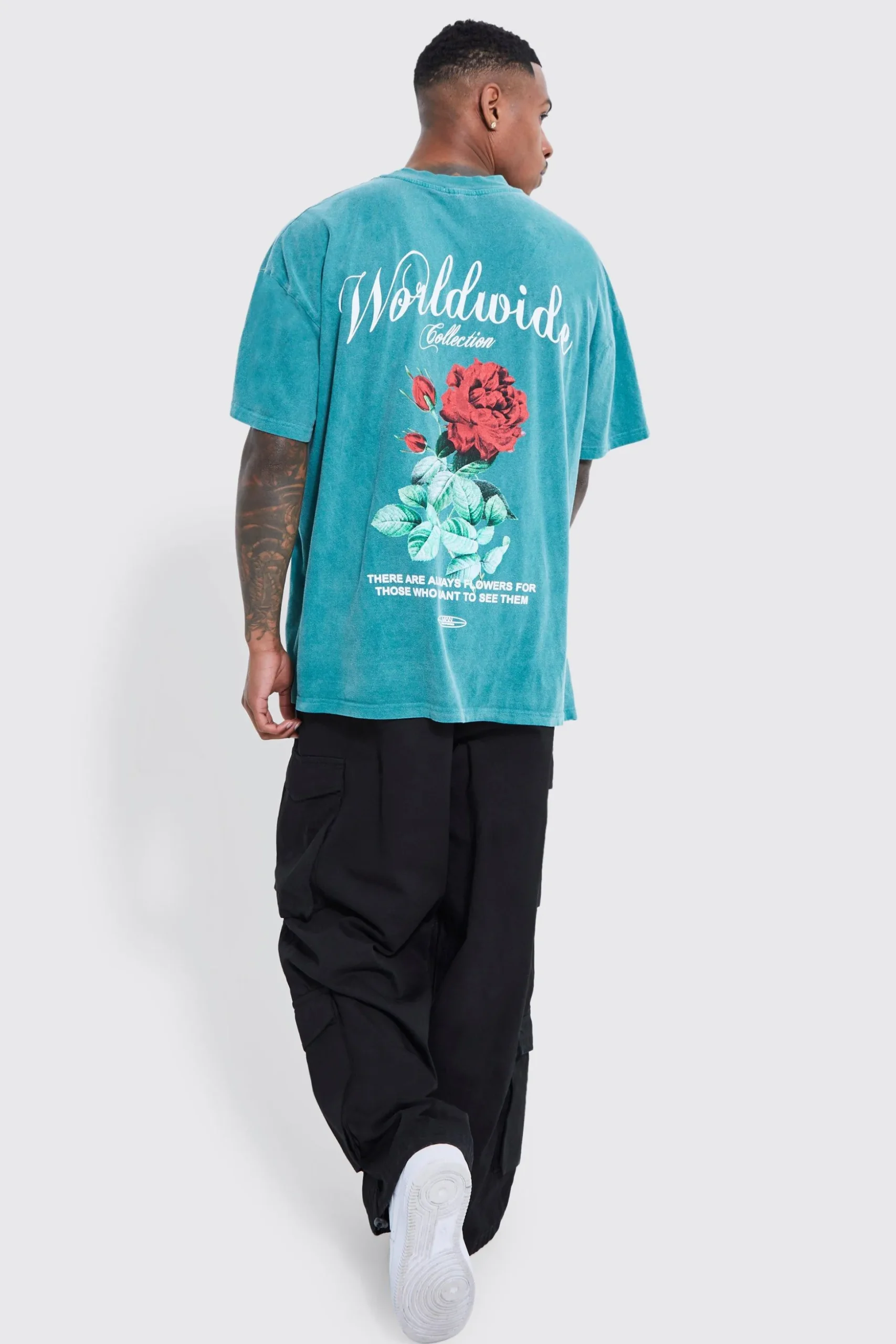 Oversized Overdye Worldwide Floral Graphic T-shirt | BoohooMAN UK