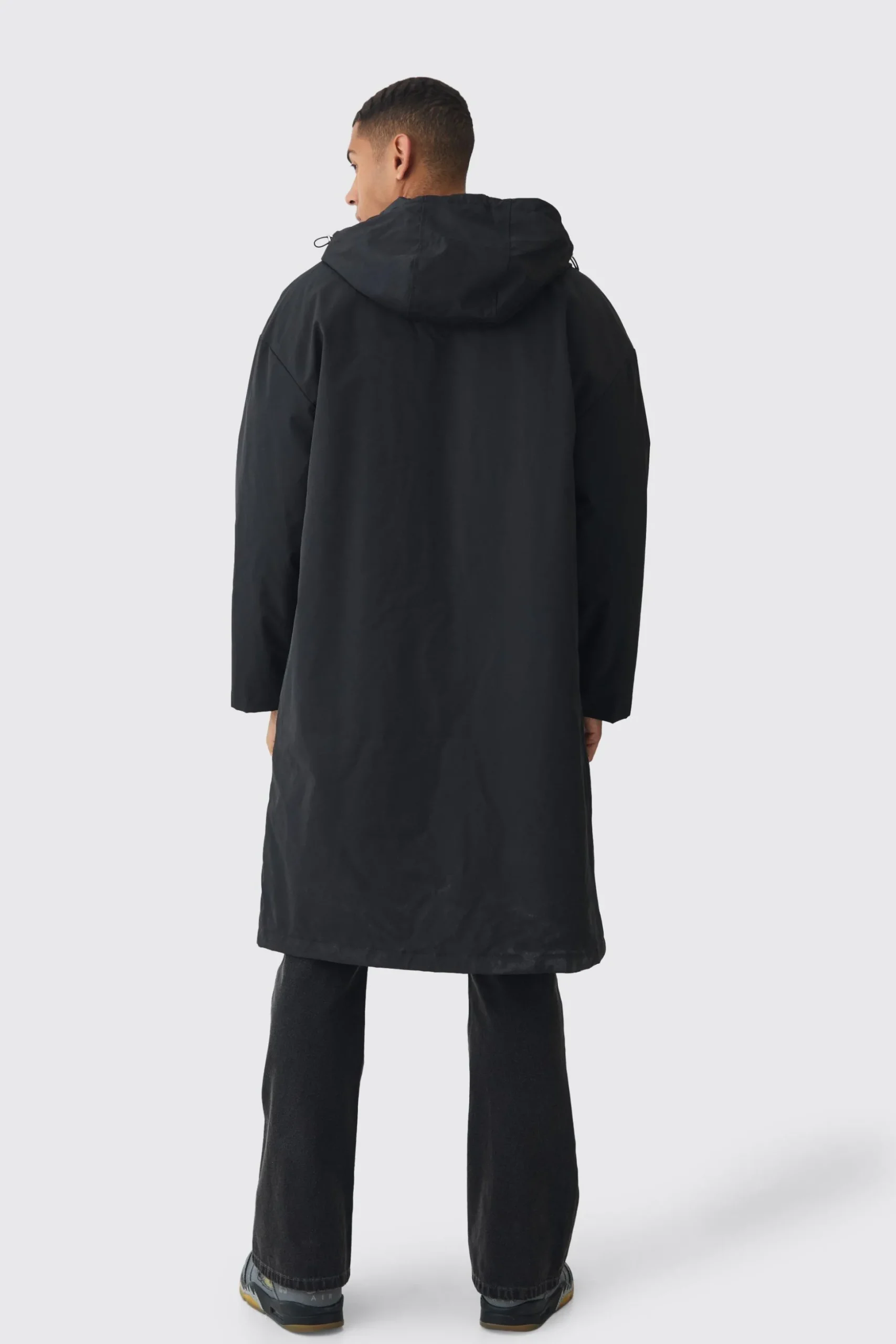 Oversized Padded Tech Longline Mac In Black | BoohooMAN UK