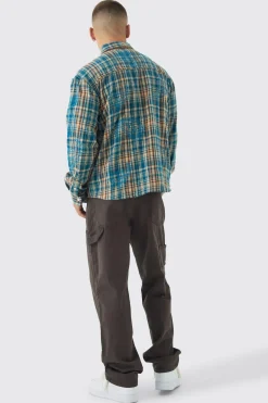 Oversized Paisley Embroidered Check Long Sleeve Shirt | BoohooMAN UK