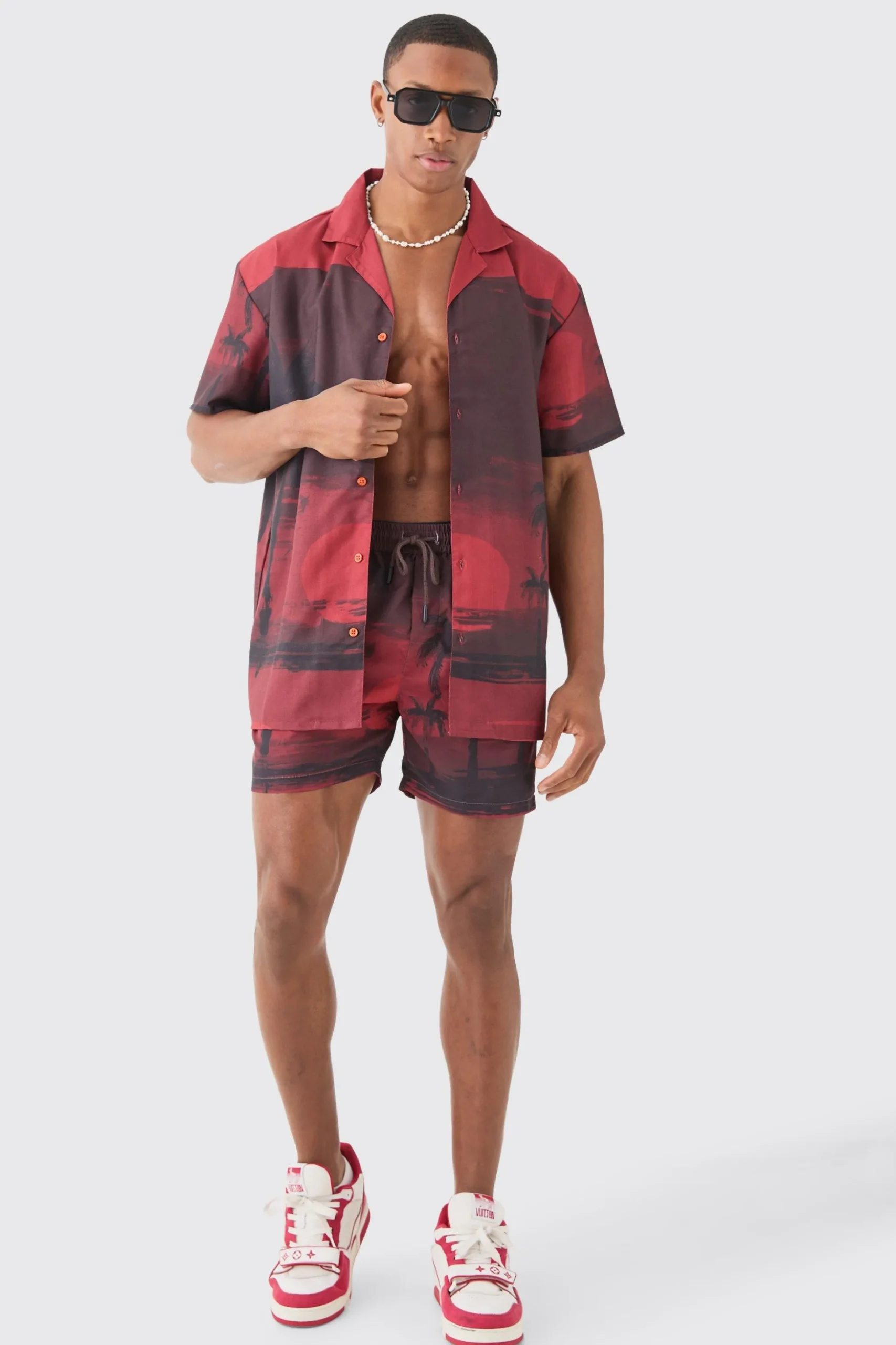 Oversized Palm Shirt & Swim Short Set | BoohooMAN UK