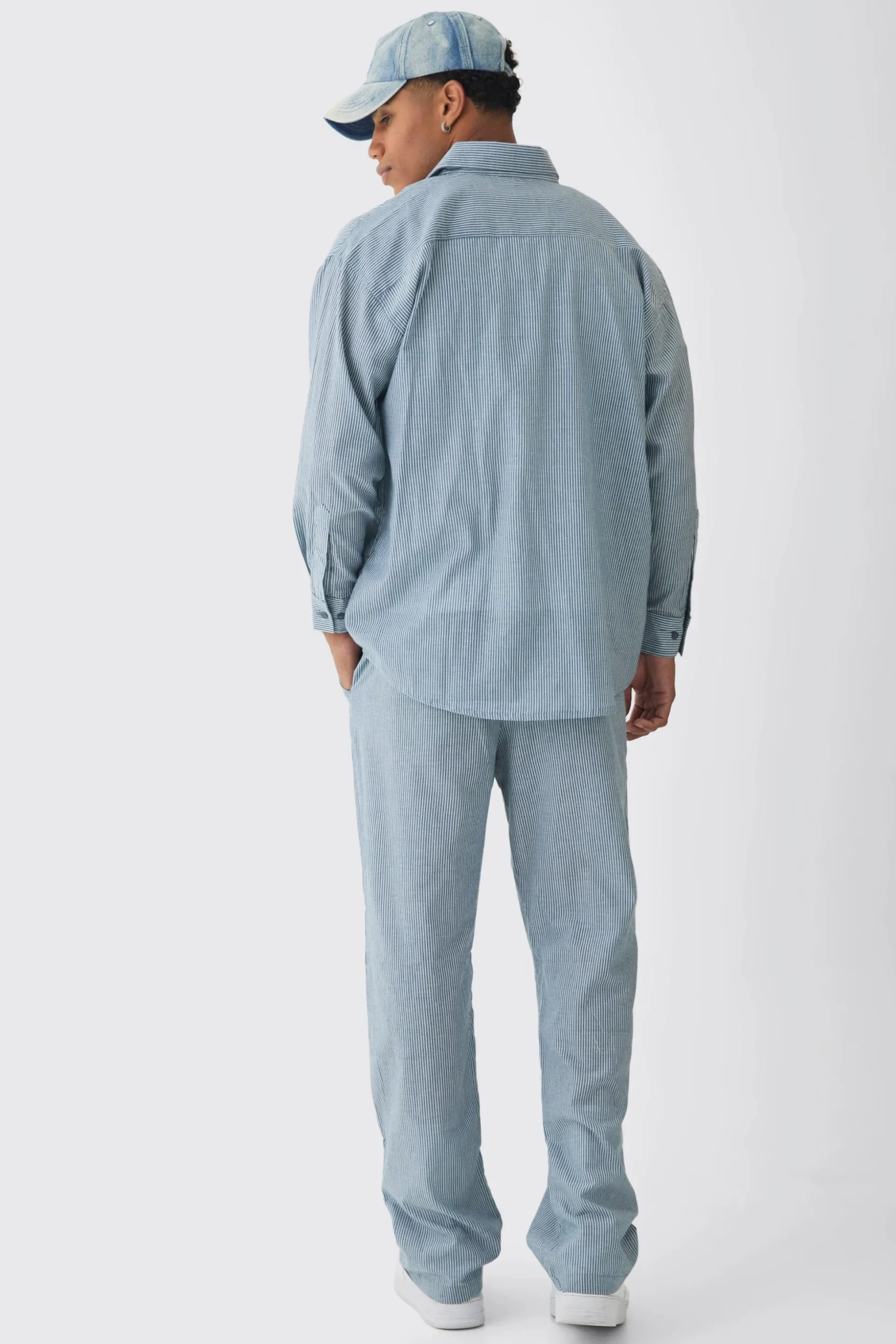 Oversized Pinstripe Shirt & Trousers Set In Black | BoohooMAN UK
