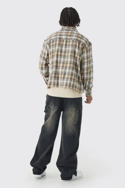 Oversized Pocket Detail Check Overshirt | BoohooMAN UK