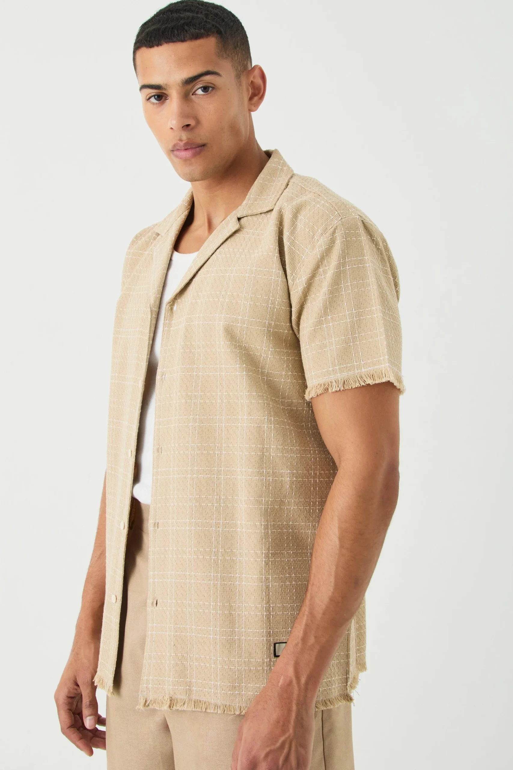 Oversized Raw Hem Boucle Shirt | BoohooMAN UK