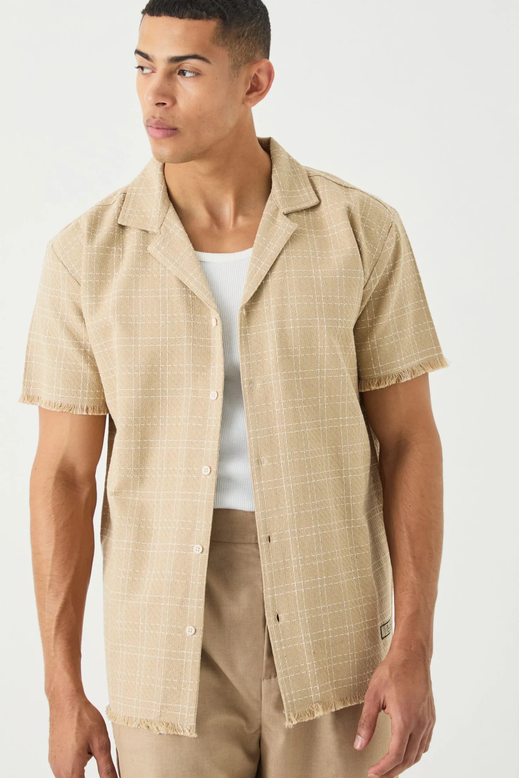 Oversized Raw Hem Boucle Shirt | BoohooMAN UK