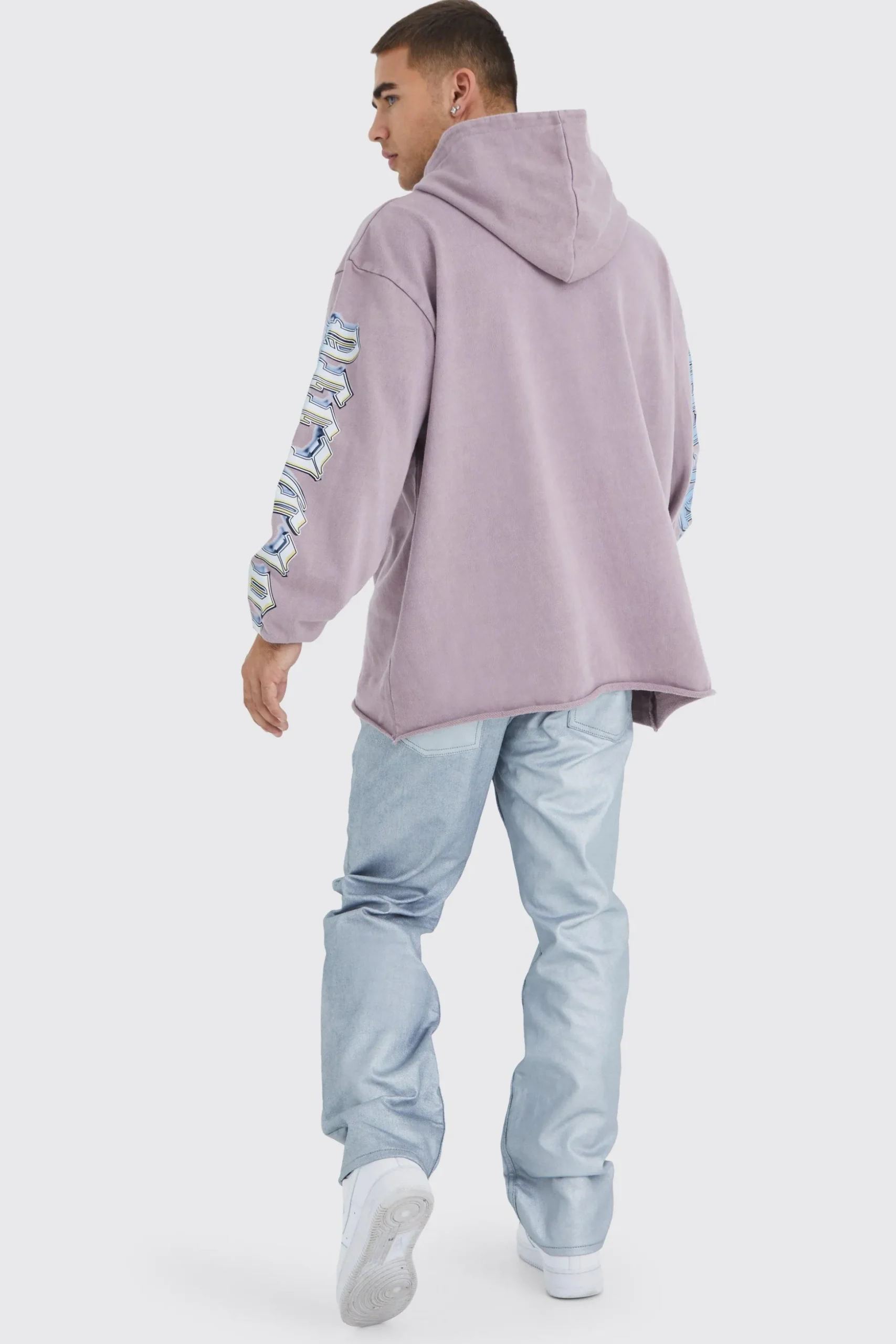 Oversized Raw Hem Washed Loopback Graphic Hoodie | BoohooMAN UK