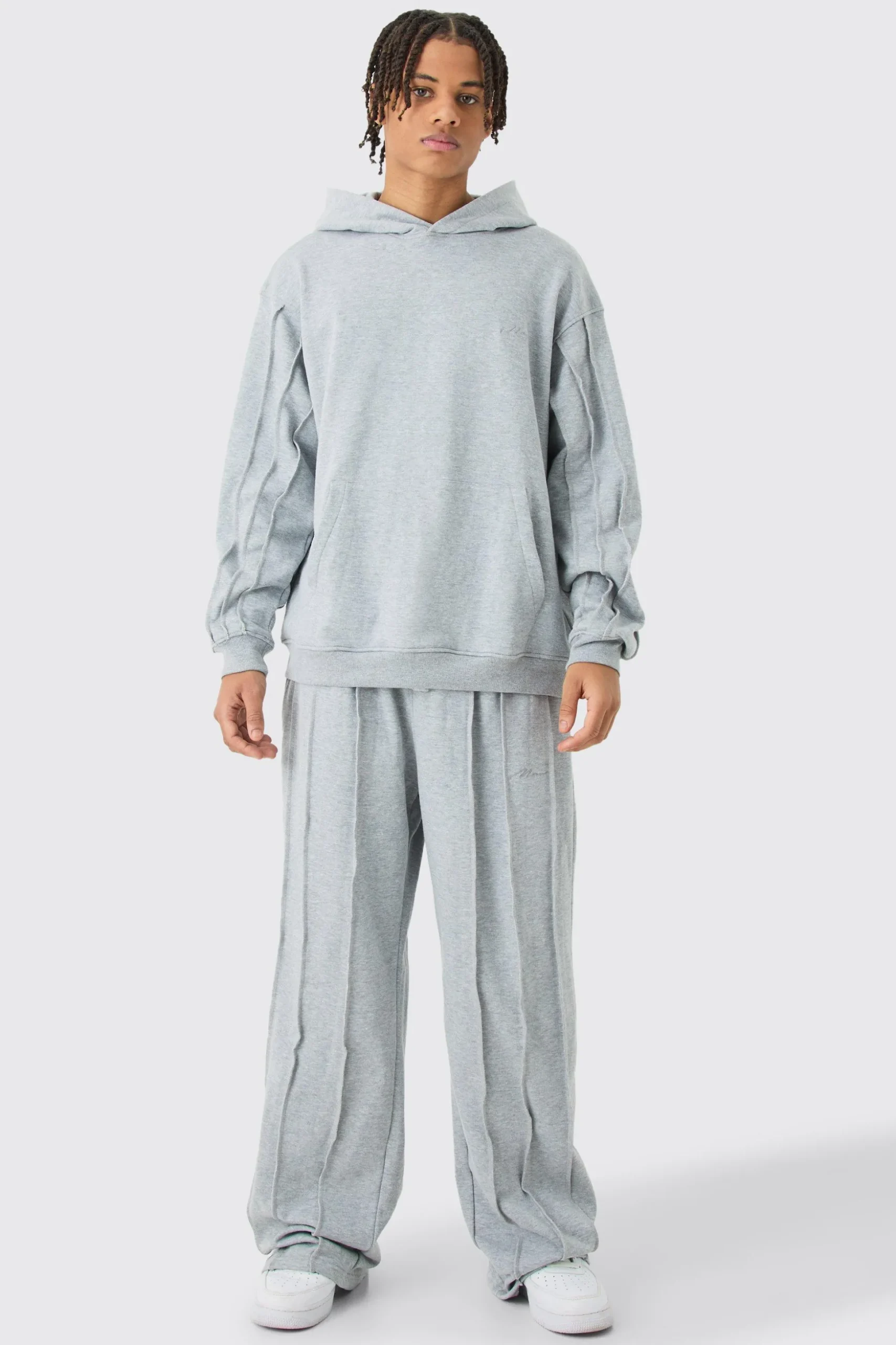 Oversized Raw Seam Man Sig Embroidered Hooded Tracksuit | BoohooMAN UK
