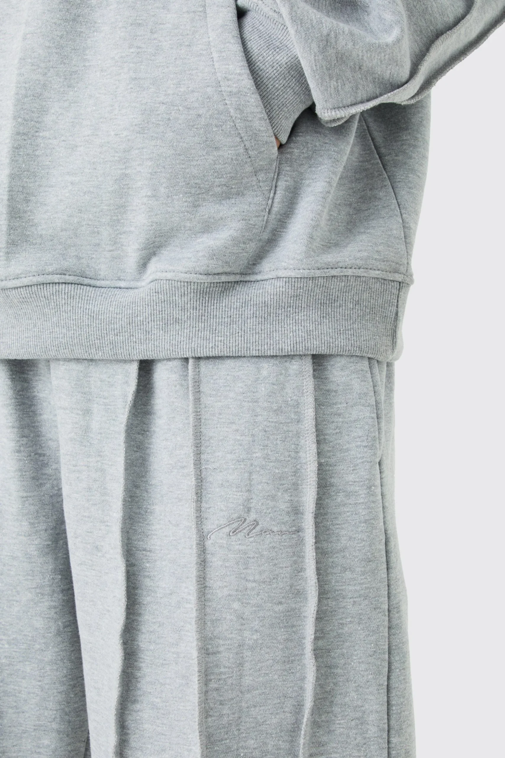 Oversized Raw Seam Man Sig Embroidered Hooded Tracksuit | BoohooMAN UK