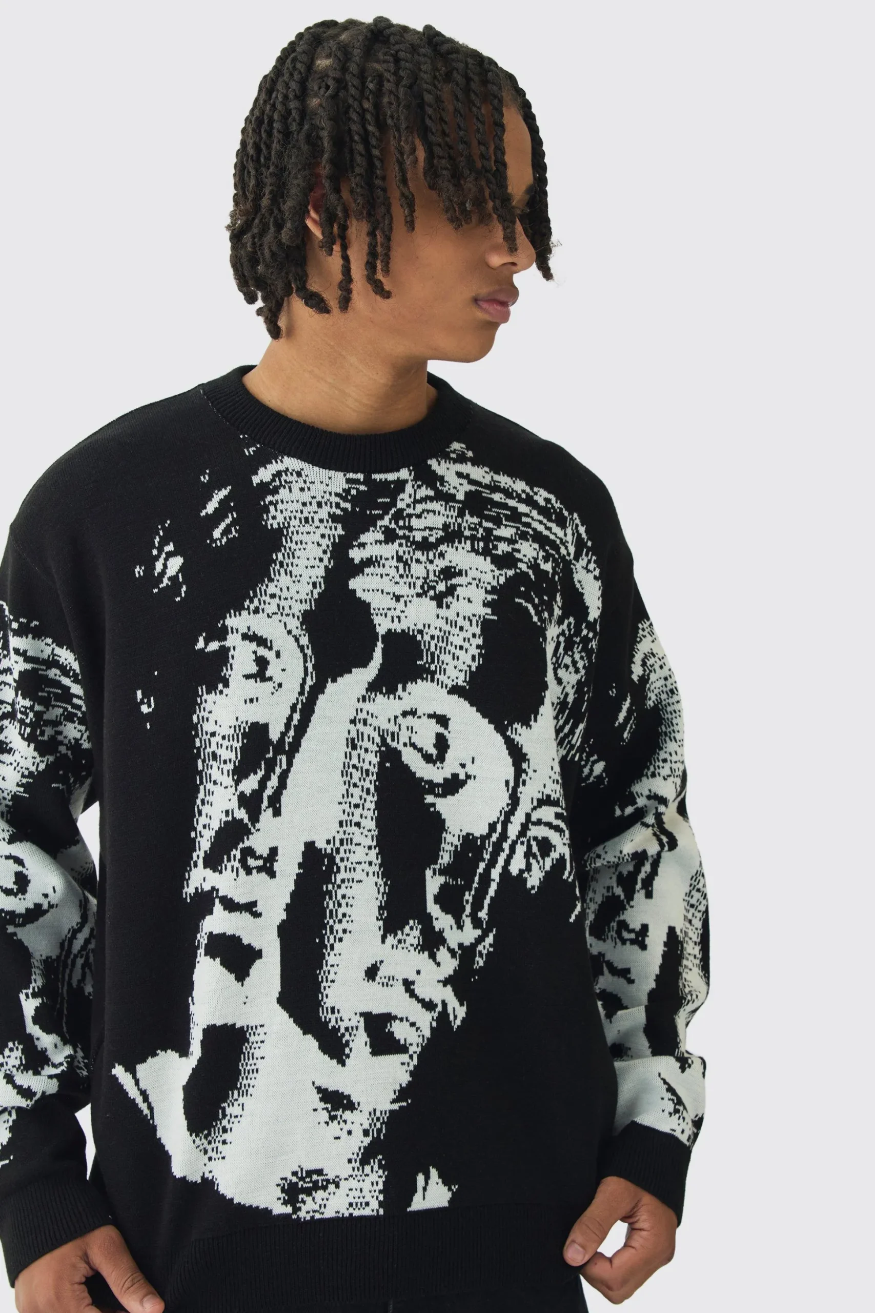 Oversized Renaissance Face Knit Jumper | BoohooMAN UK