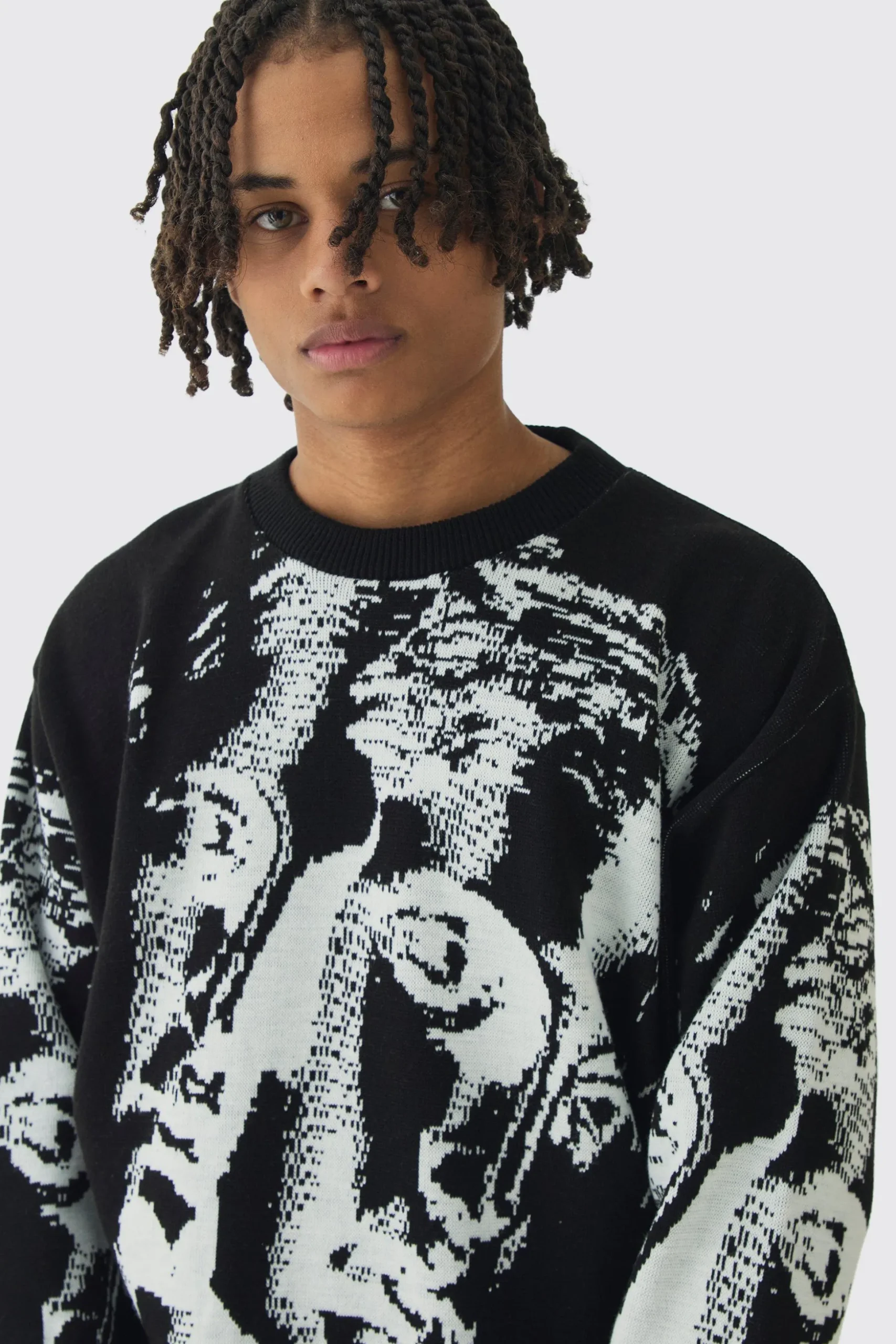 Oversized Renaissance Face Knit Jumper | BoohooMAN UK