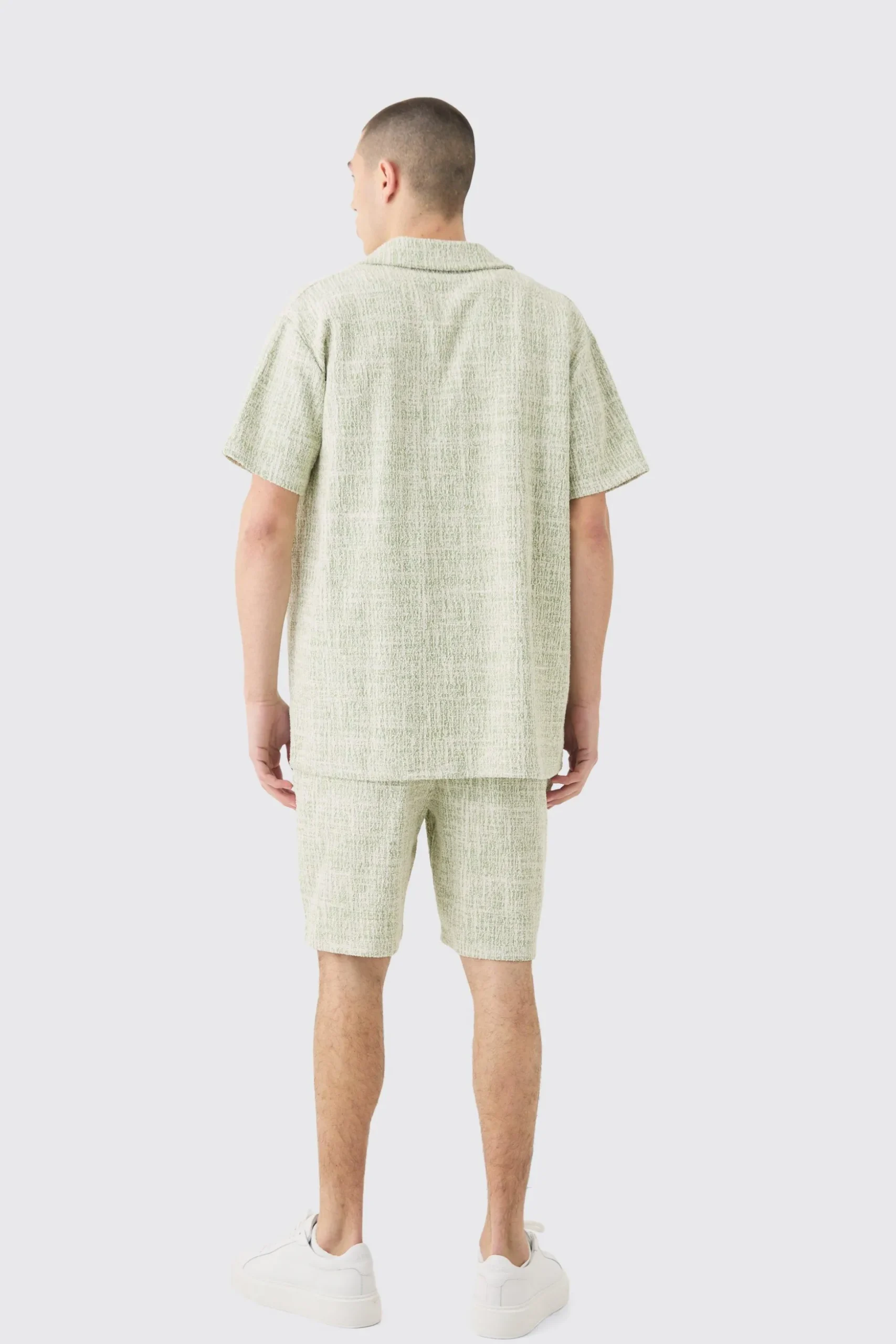 Oversized Revere Boucle Shirt & Short Set | BoohooMAN UK