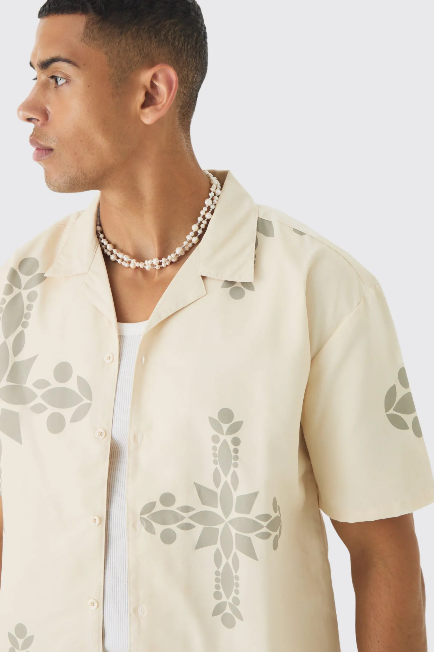 Oversized Revere Cross Print Shirt | BoohooMAN UK