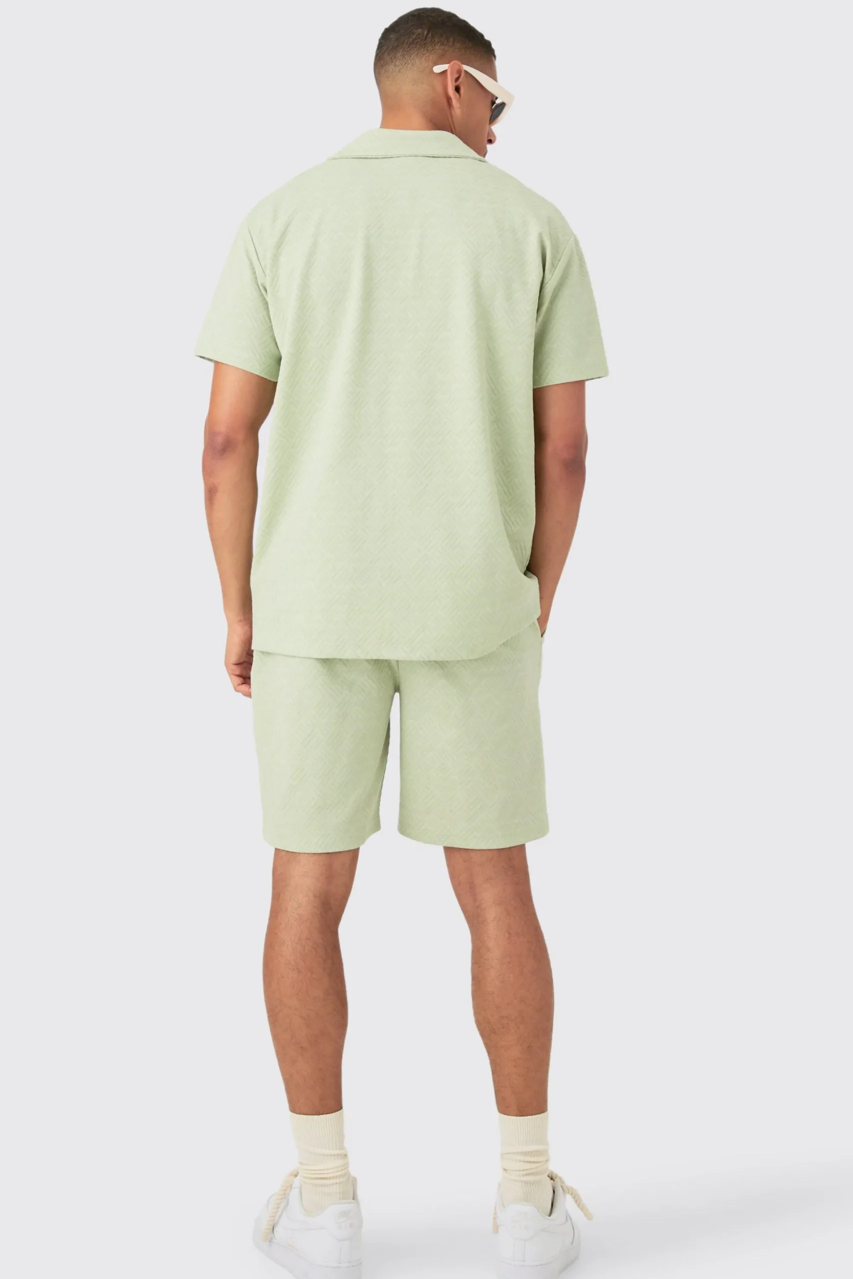 Oversized Revere Geo Jacquard Shirt & Short Set | BoohooMAN UK