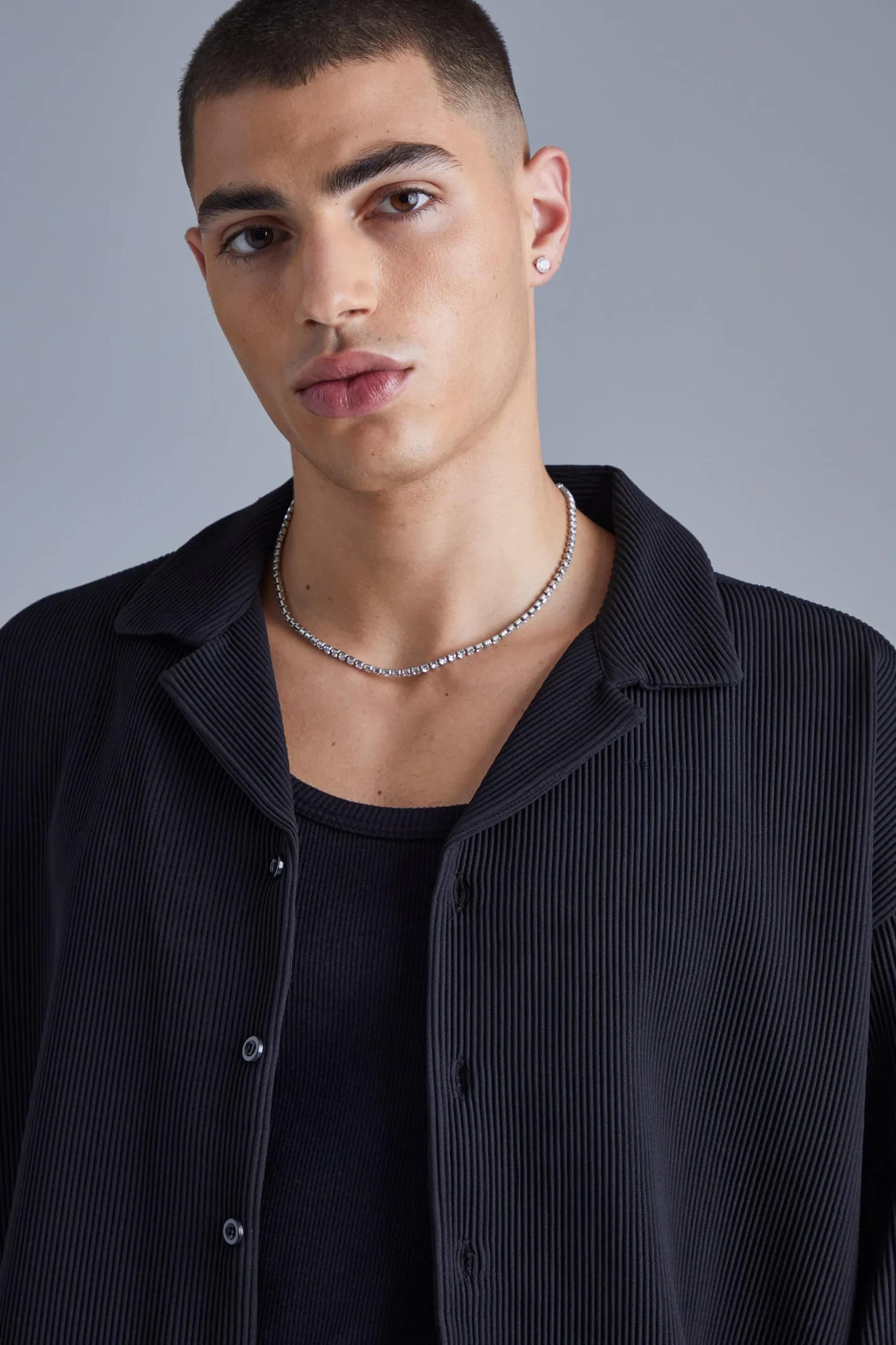 Oversized Revere Pleated Shirt And Short | BoohooMAN UK