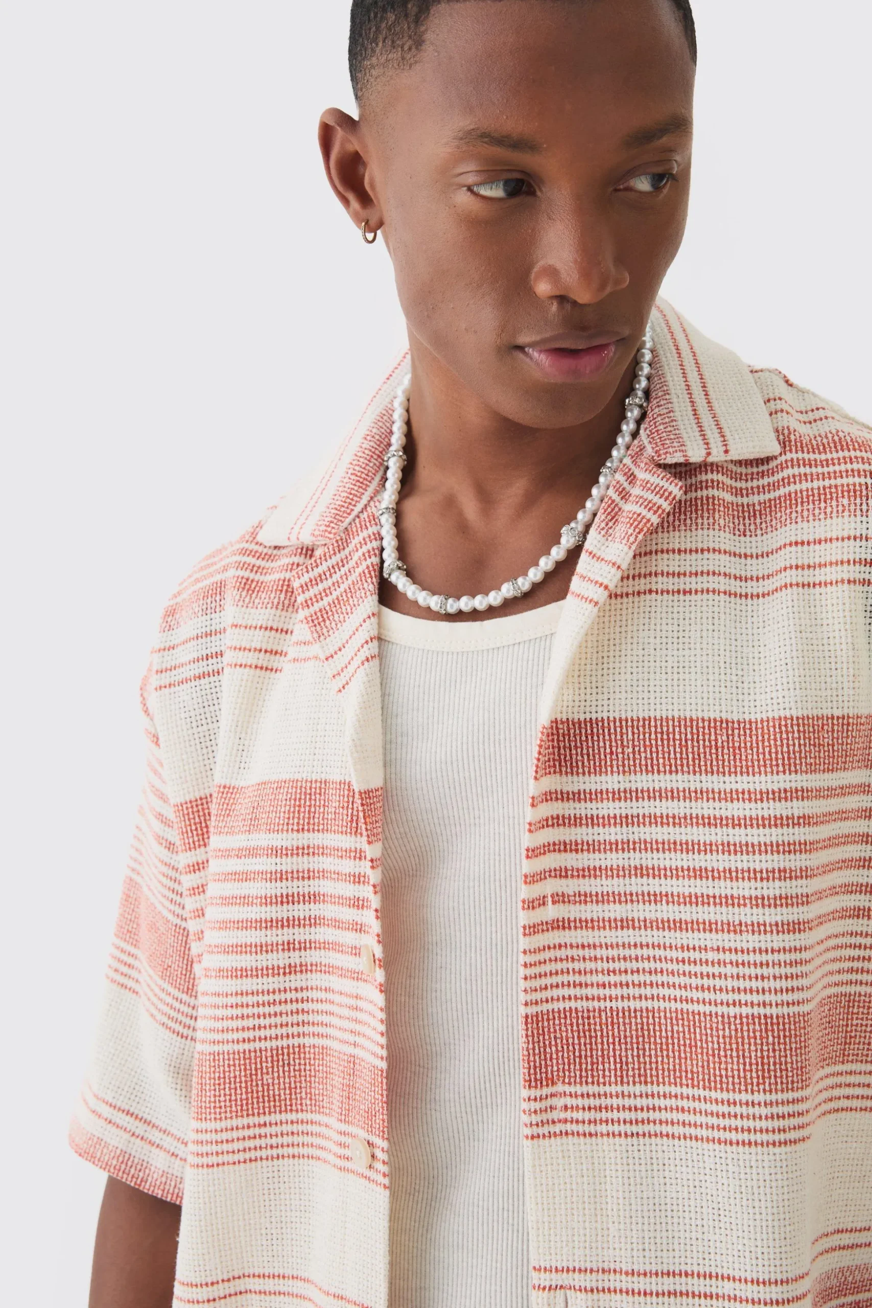Oversized Revere Short Sleeve Stripe Shirt | BoohooMAN UK