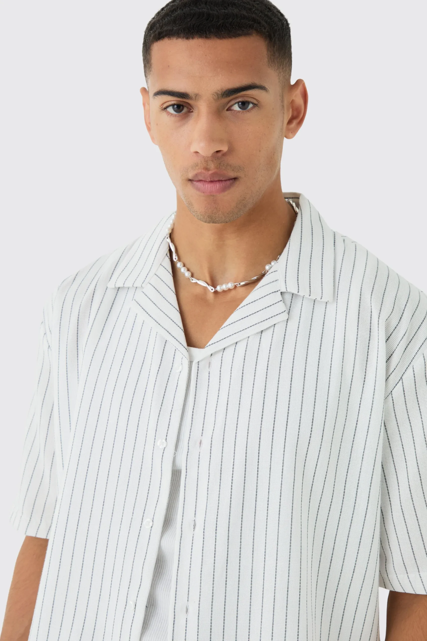 Oversized Revere Stripe Shirt | BoohooMAN UK