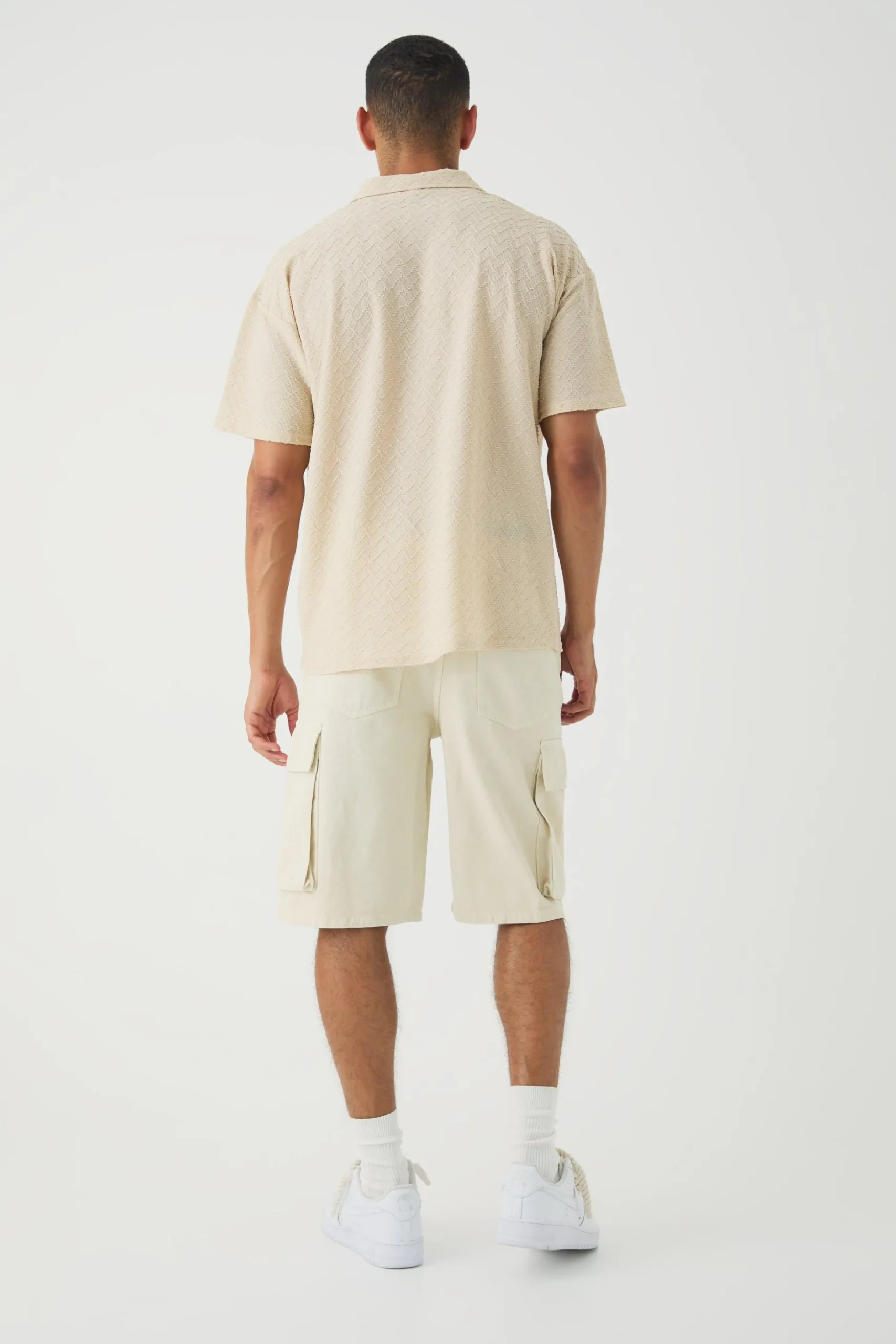 Oversized Revere Texture Polo | BoohooMAN UK
